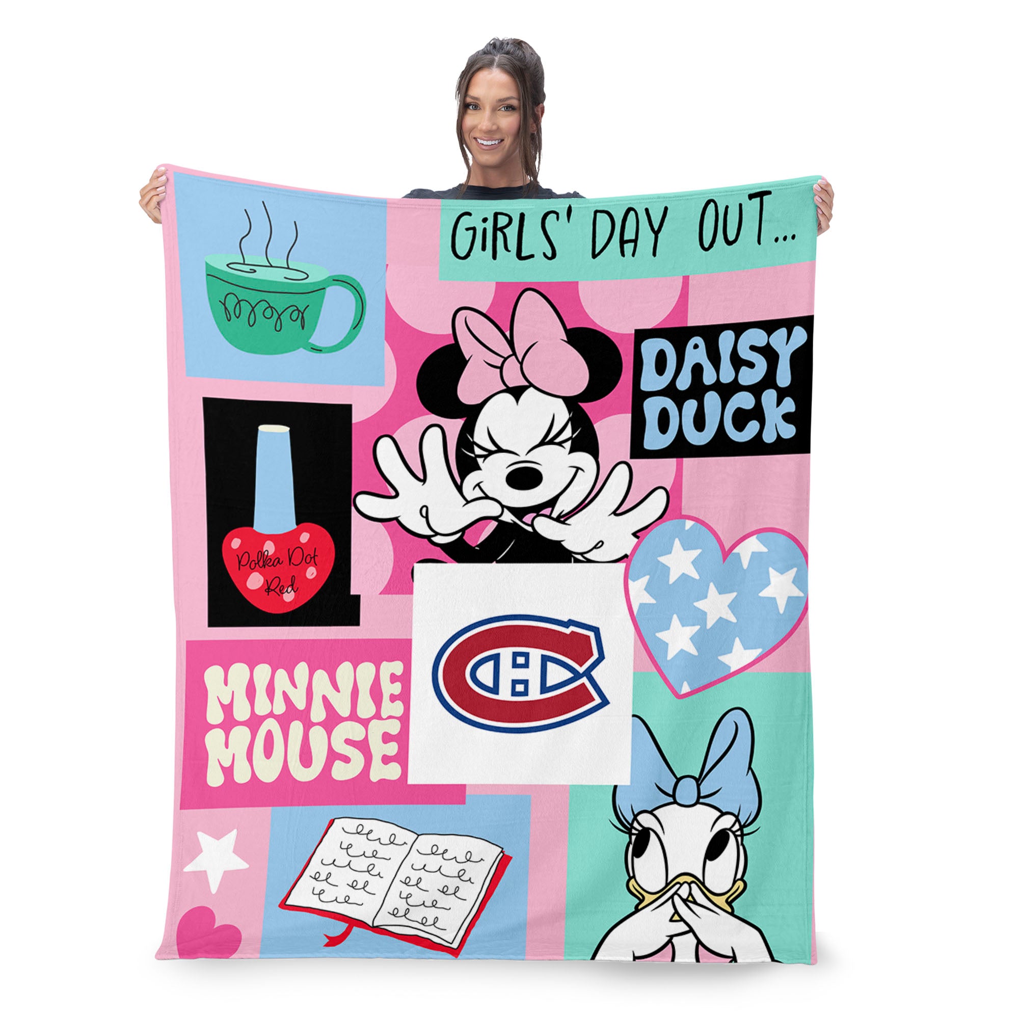 NHL Montreal Canadiens Disney Minnie Mouse Checker Floral Pink Silk Touch Throw Blanket 46x60 inches