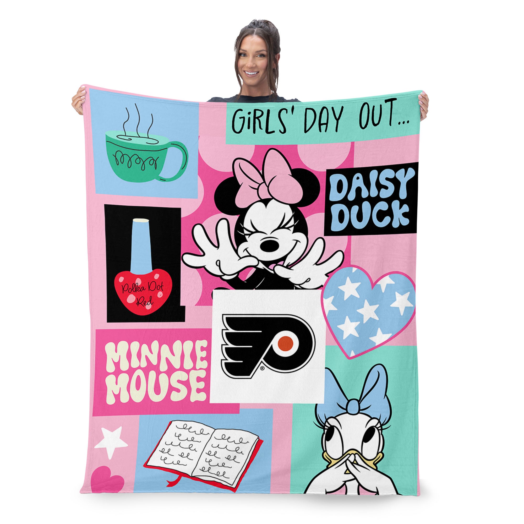 NHL Philadelphia Flyers Disney Minnie Mouse Checker Floral Pink Silk Touch Throw Blanket 46x60 inches