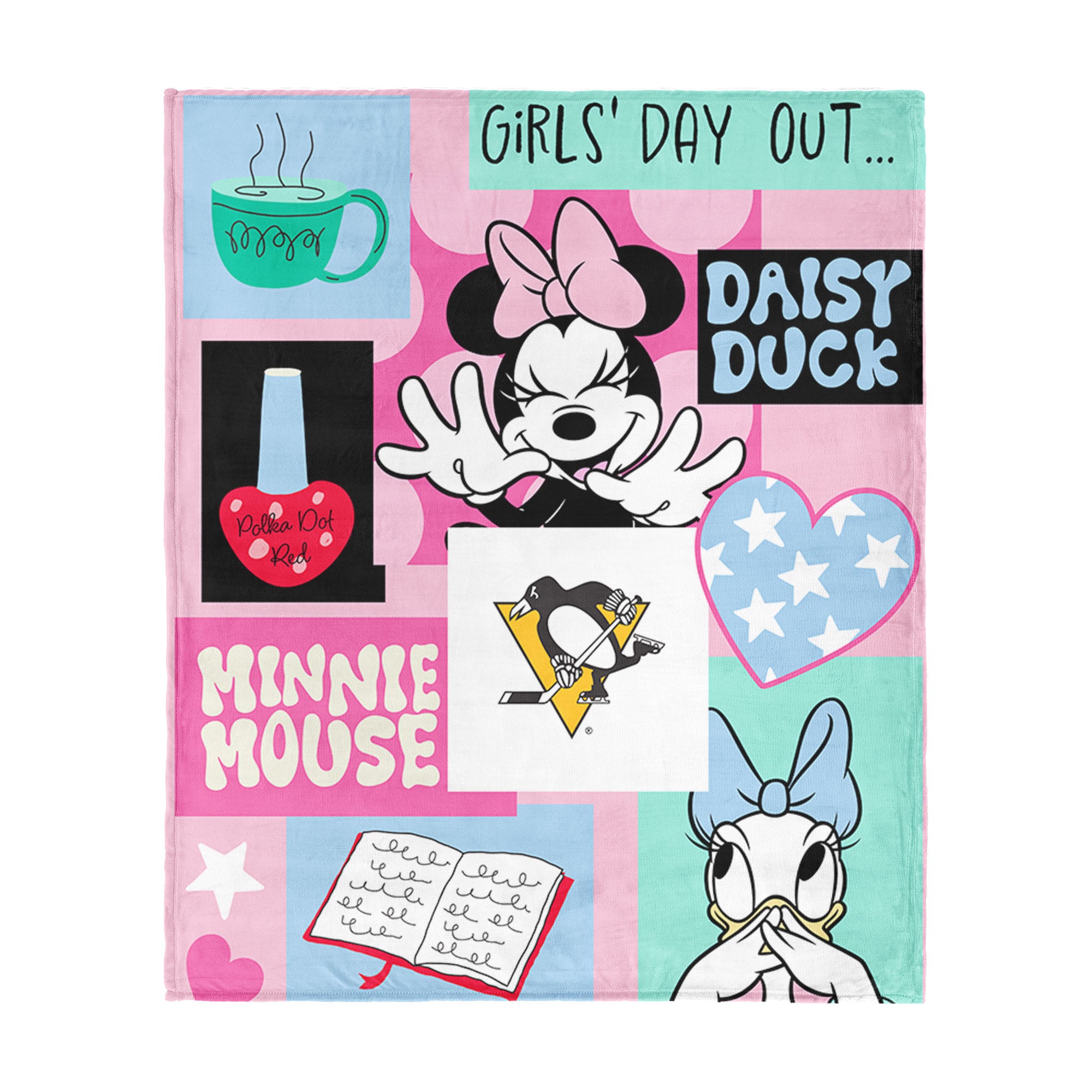 NHL Pittsburgh Penguins Disney Minnie Mouse Checker Floral Pink Silk Touch Throw Blanket 46x60 inches