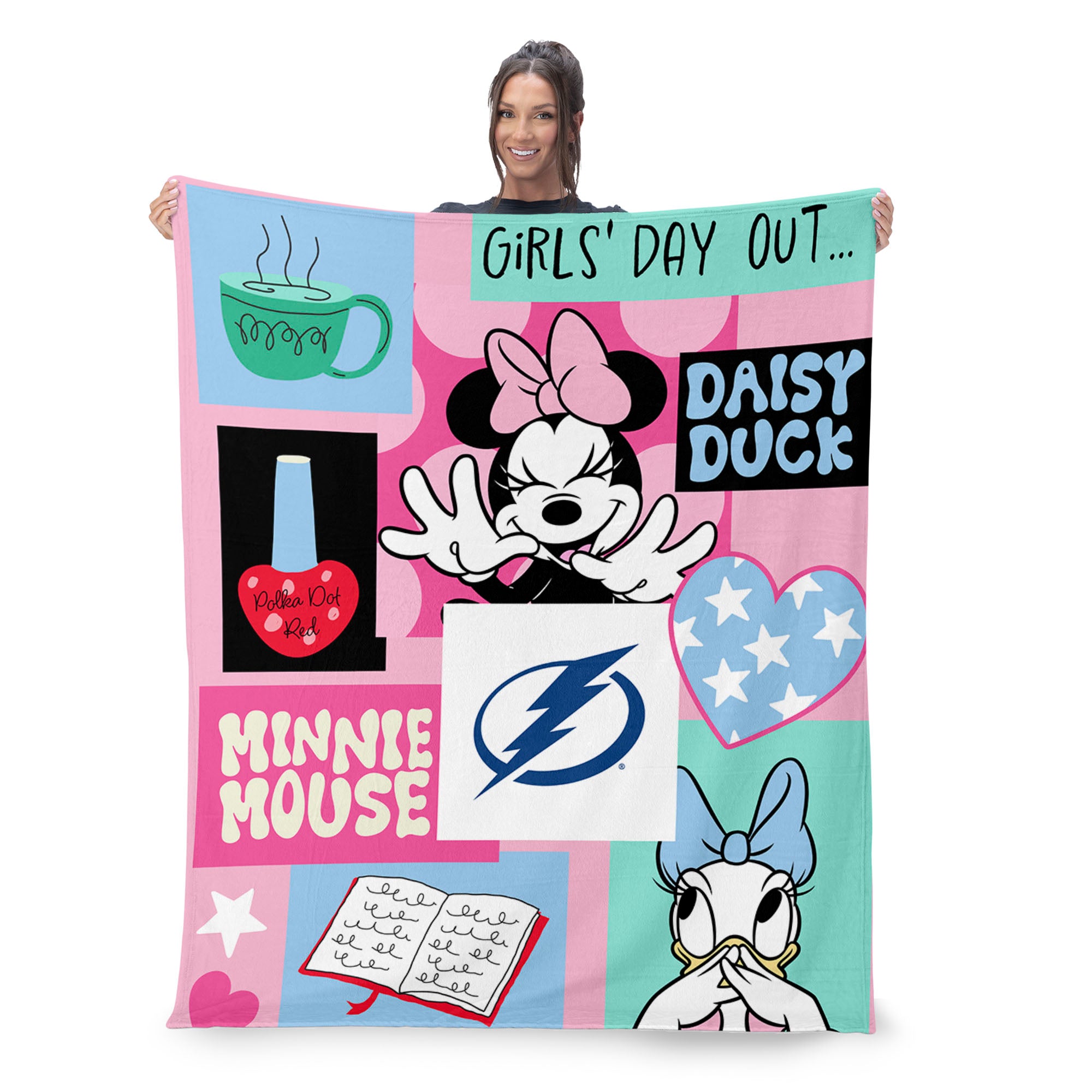 NHL Tampa Bay Lightning Disney Minnie Mouse Checker Floral Pink Silk Touch Throw Blanket 46x60 inches