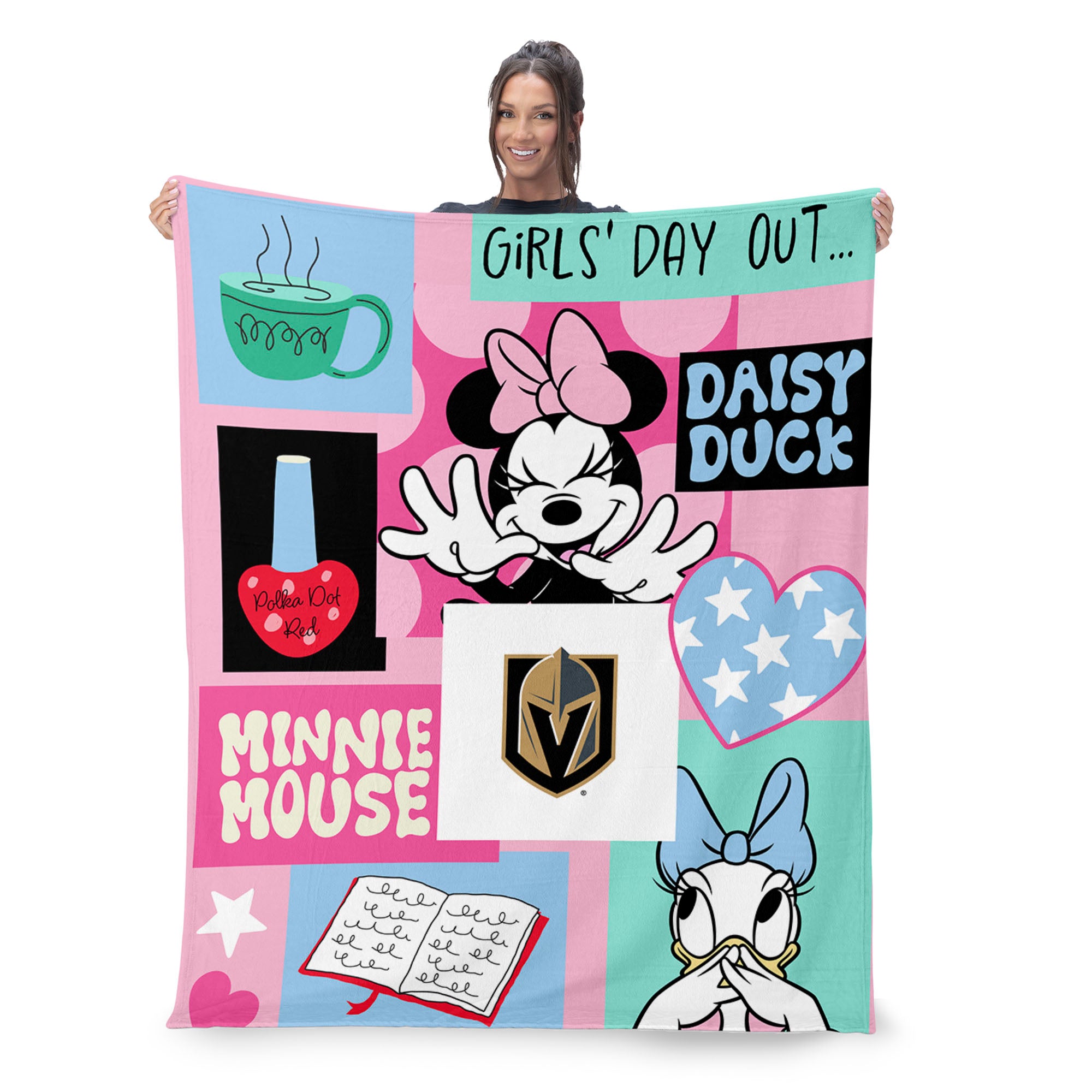 NHL Vegas Golden Knights Disney Minnie Mouse Checker Floral Pink Silk Touch Throw Blanket 46x60 inches