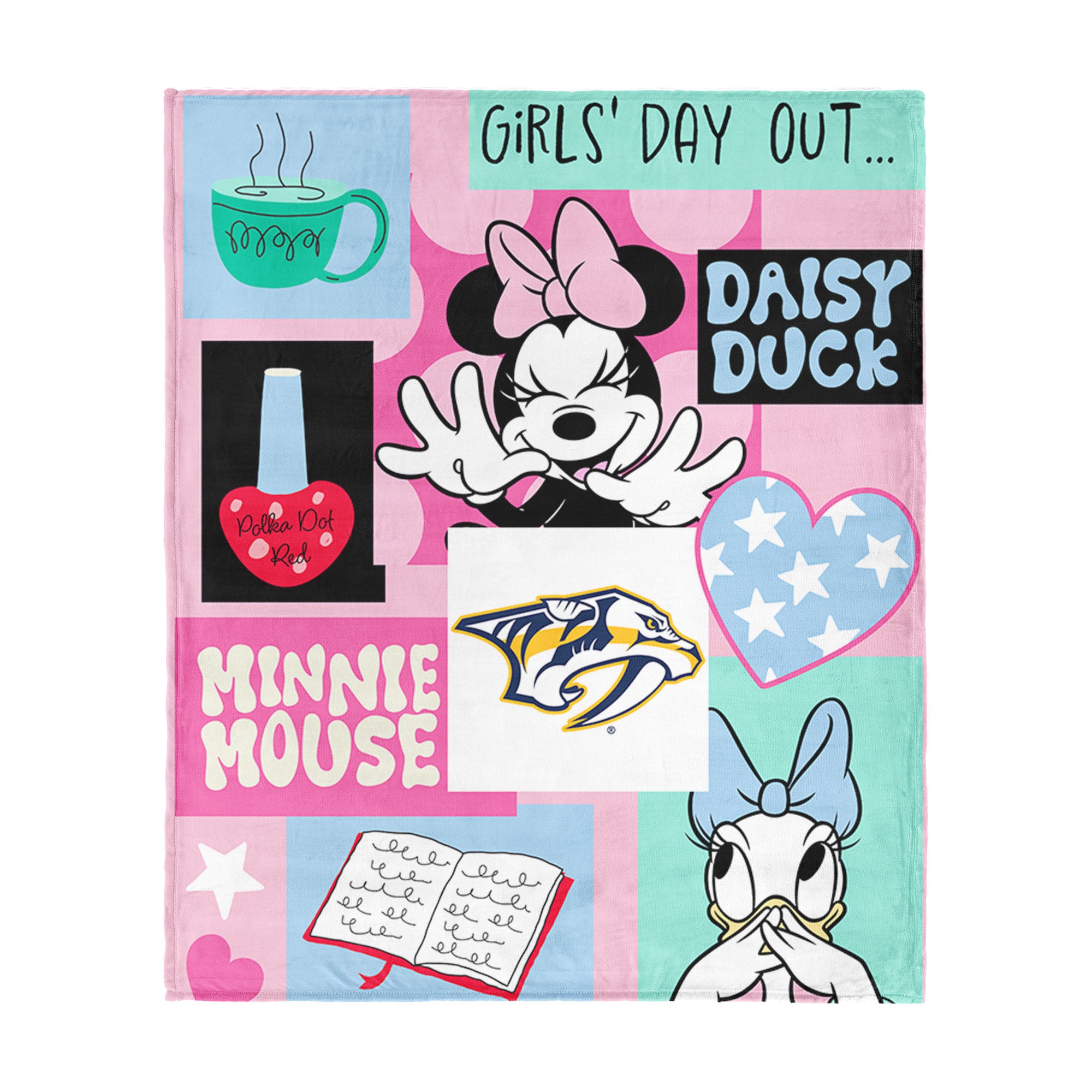 NHL Nashville Predators Disney Minnie Mouse Checker Floral Pink Silk Touch Throw Blanket 46x60 inches