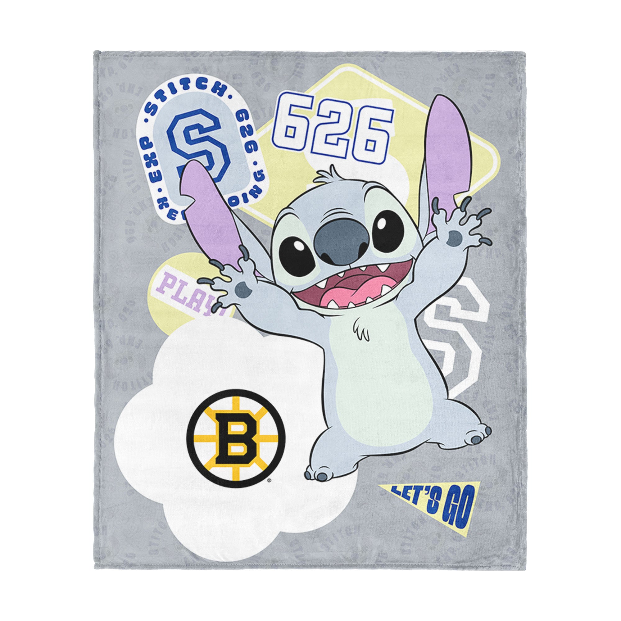 NHL Boston Bruins Disney Lilo & Stitch Stickers Grey Silk Touch Throw Blanket 46x60 inches