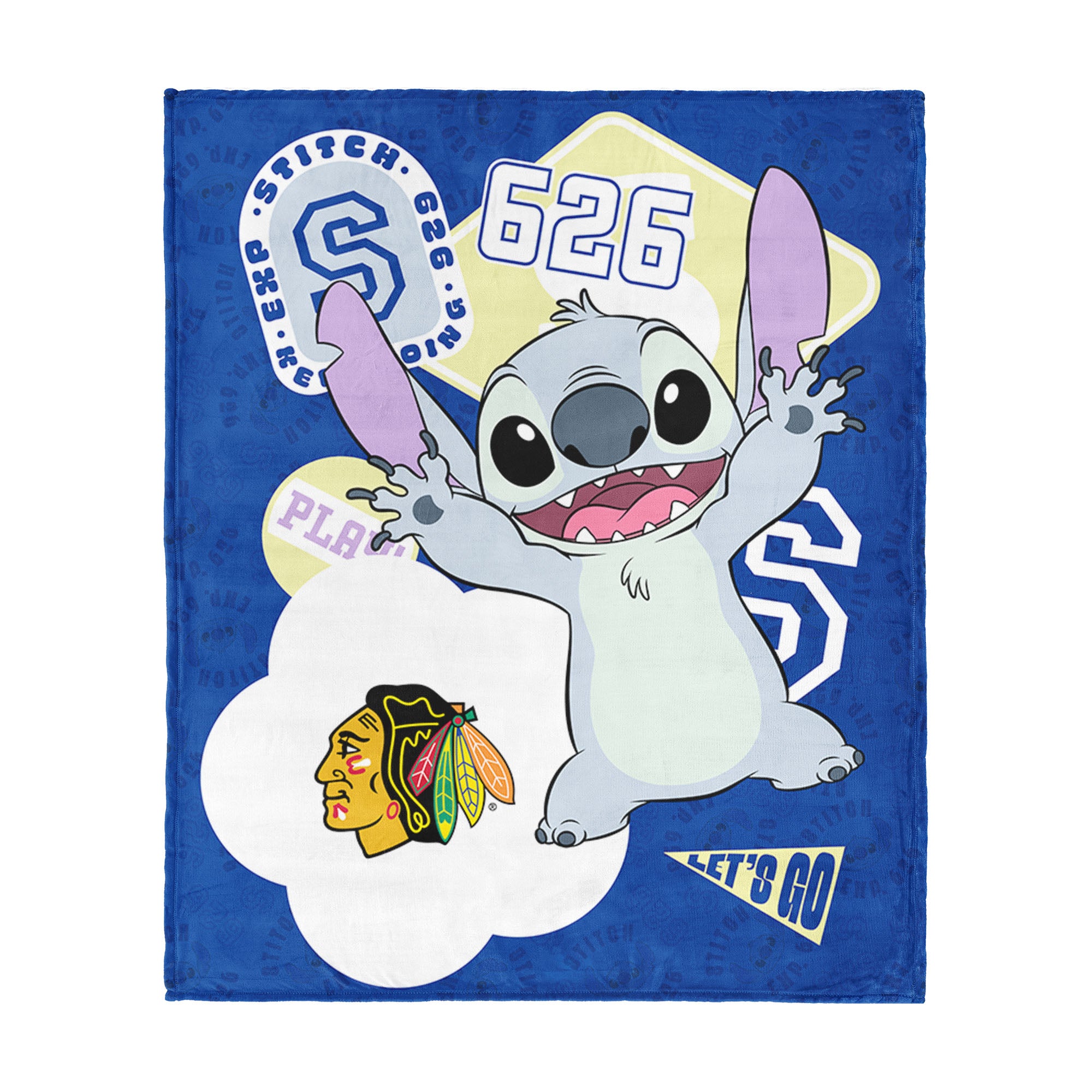 NHL Chicago Blackhawks Disney Lilo & Stitch Stickers Royal Silk Touch Throw Blanket 46x60 inches