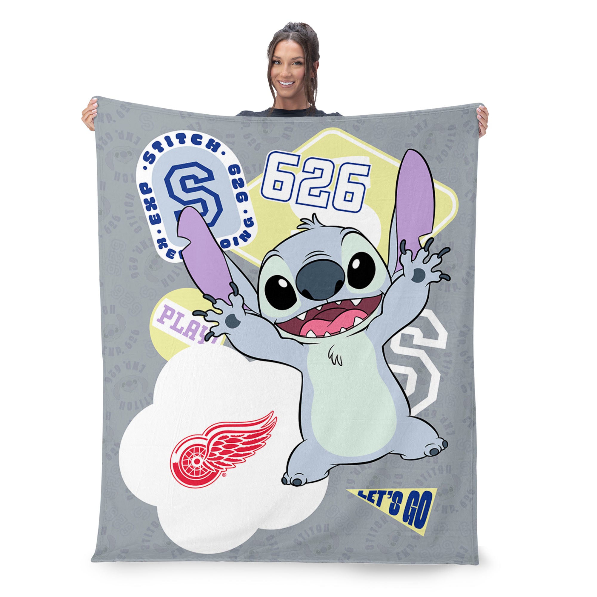 NHL Detroit Red Wings Disney Lilo & Stitch Stickers Grey Silk Touch Throw Blanket 46x60 inches