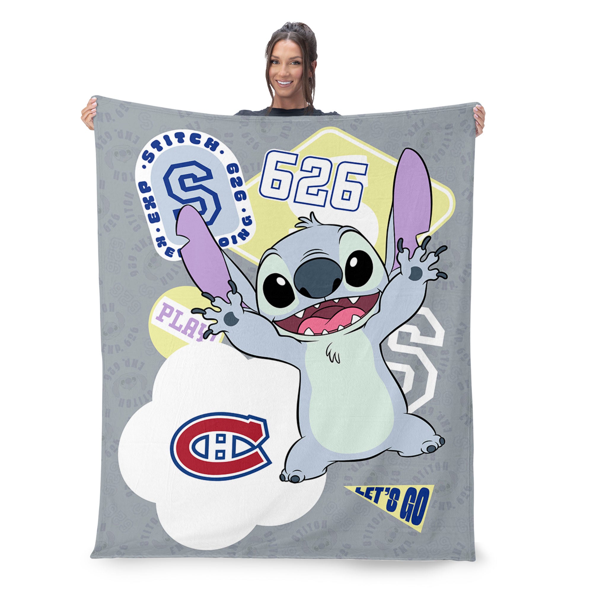NHL Montreal Canadiens Disney Lilo & Stitch Stickers Grey Silk Touch Throw Blanket 46x60 inches