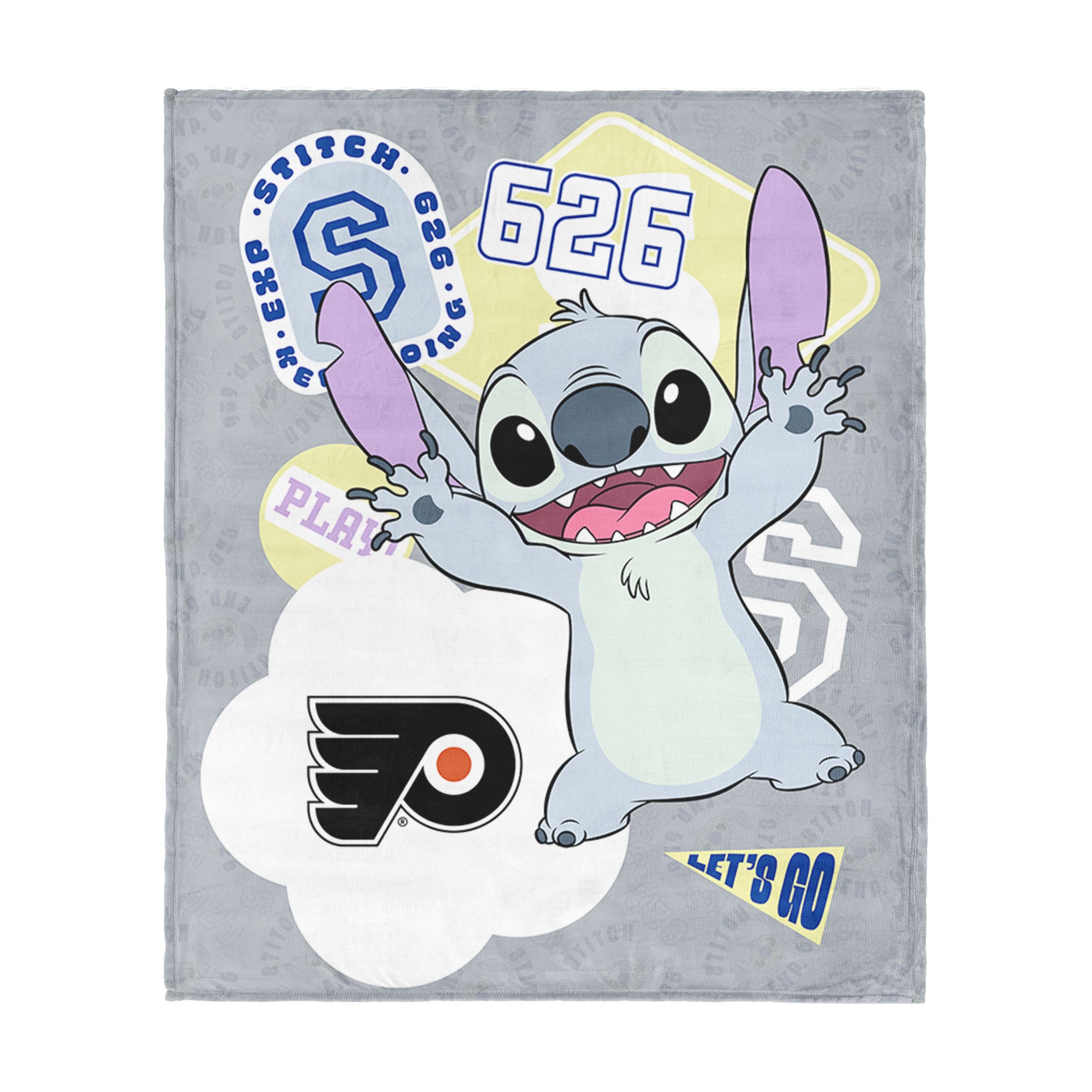 NHL Philadelphia Flyers Disney Lilo & Stitch Stickers Grey Silk Touch Throw Blanket 46x60 inches