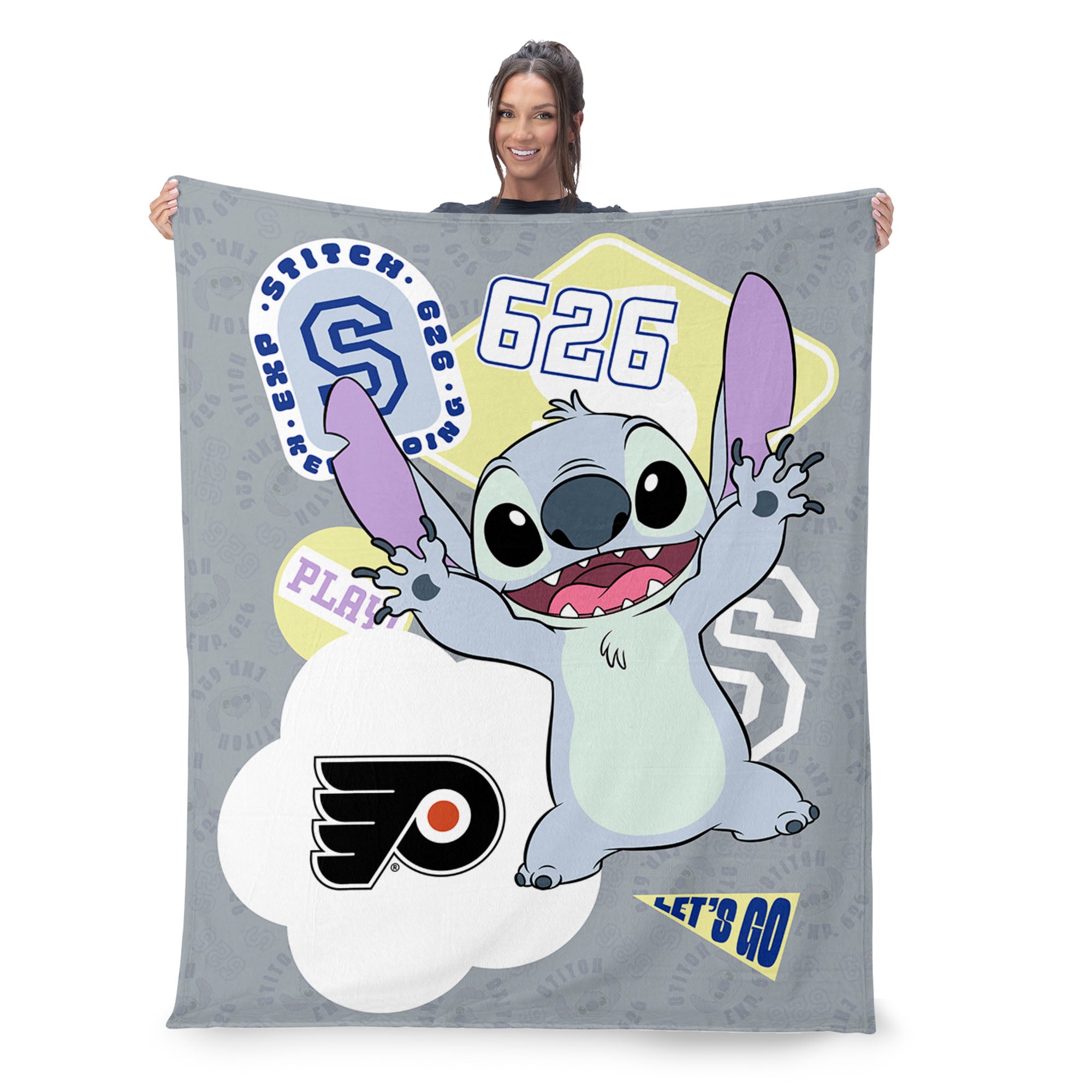 NHL Philadelphia Flyers Disney Lilo & Stitch Stickers Grey Silk Touch Throw Blanket 46x60 inches