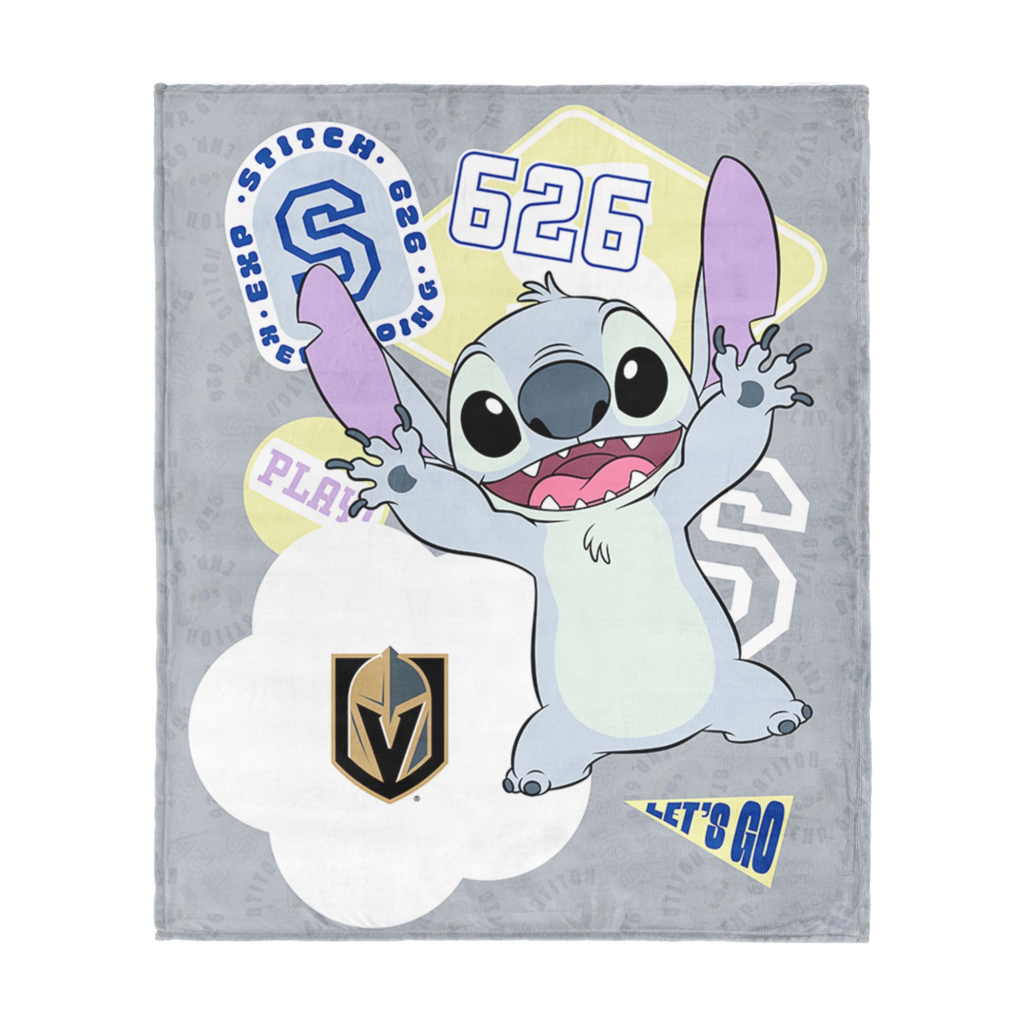 NHL Vegas Golden Knights Disney Lilo & Stitch Stickers Grey Silk Touch Throw Blanket 46x60 inches