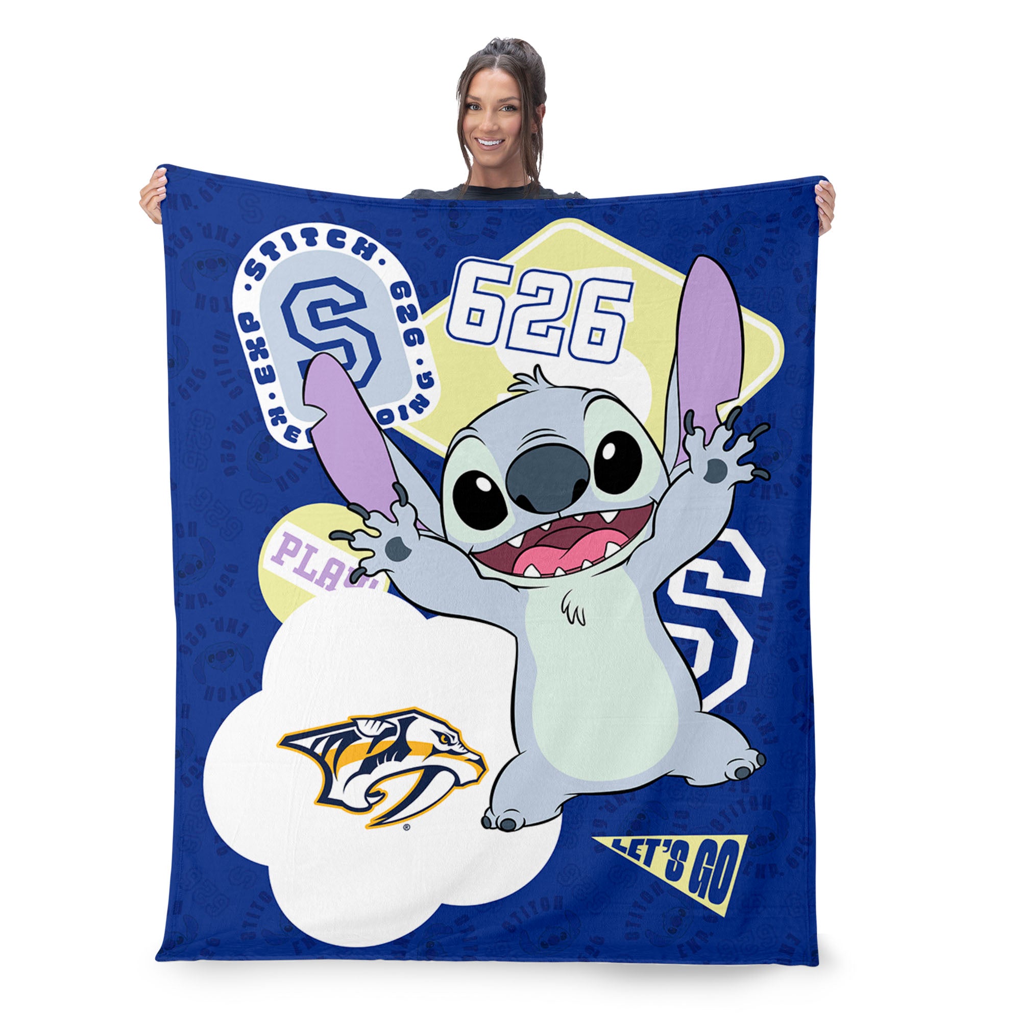 NHL Nashville Predators Disney Lilo & Stitch Stickers Royal Silk Touch Throw Blanket 46x60 inches