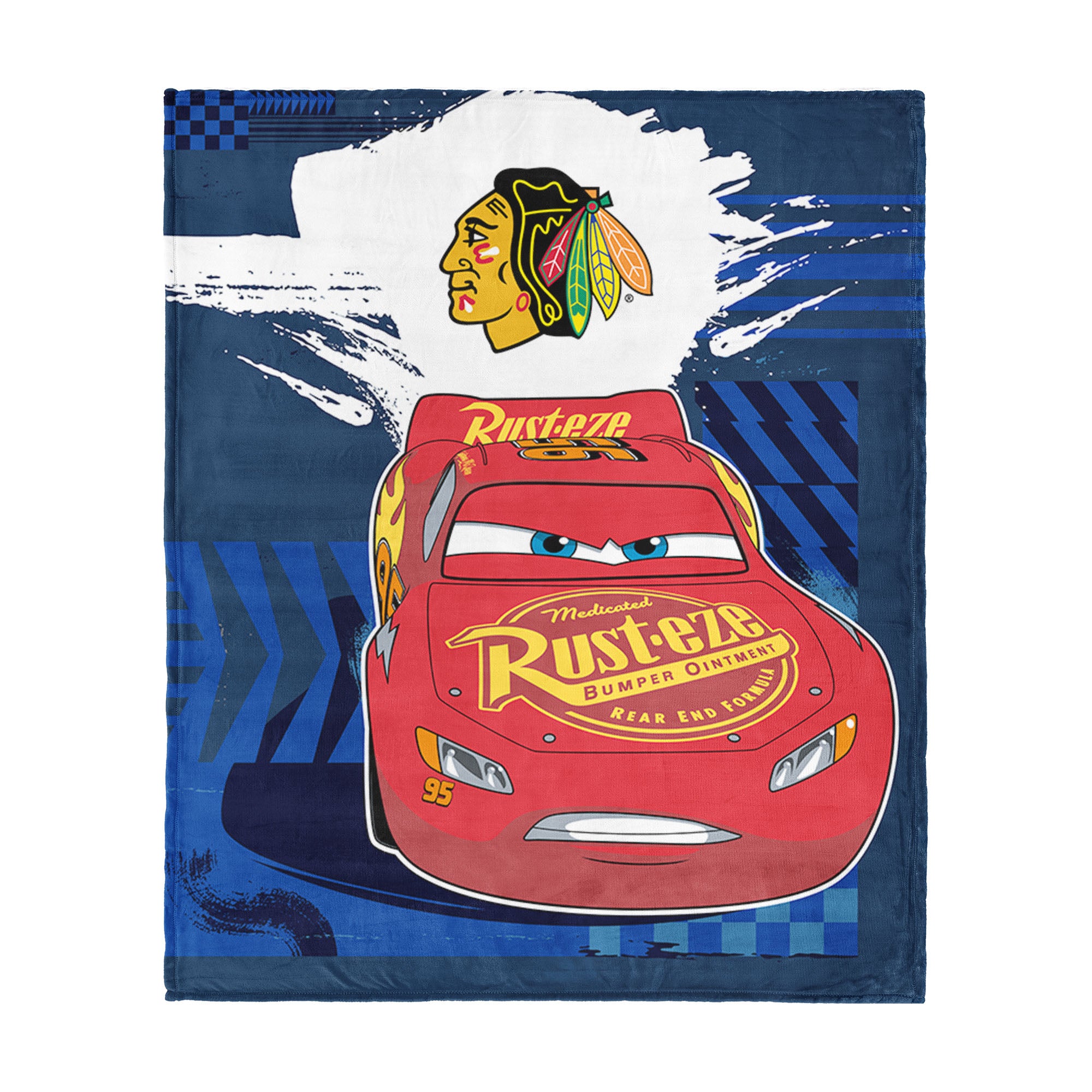 NHL Chicago Blackhawks Disney Cars Lap Time Navy Silk Touch Throw Blanket 46x60 inches