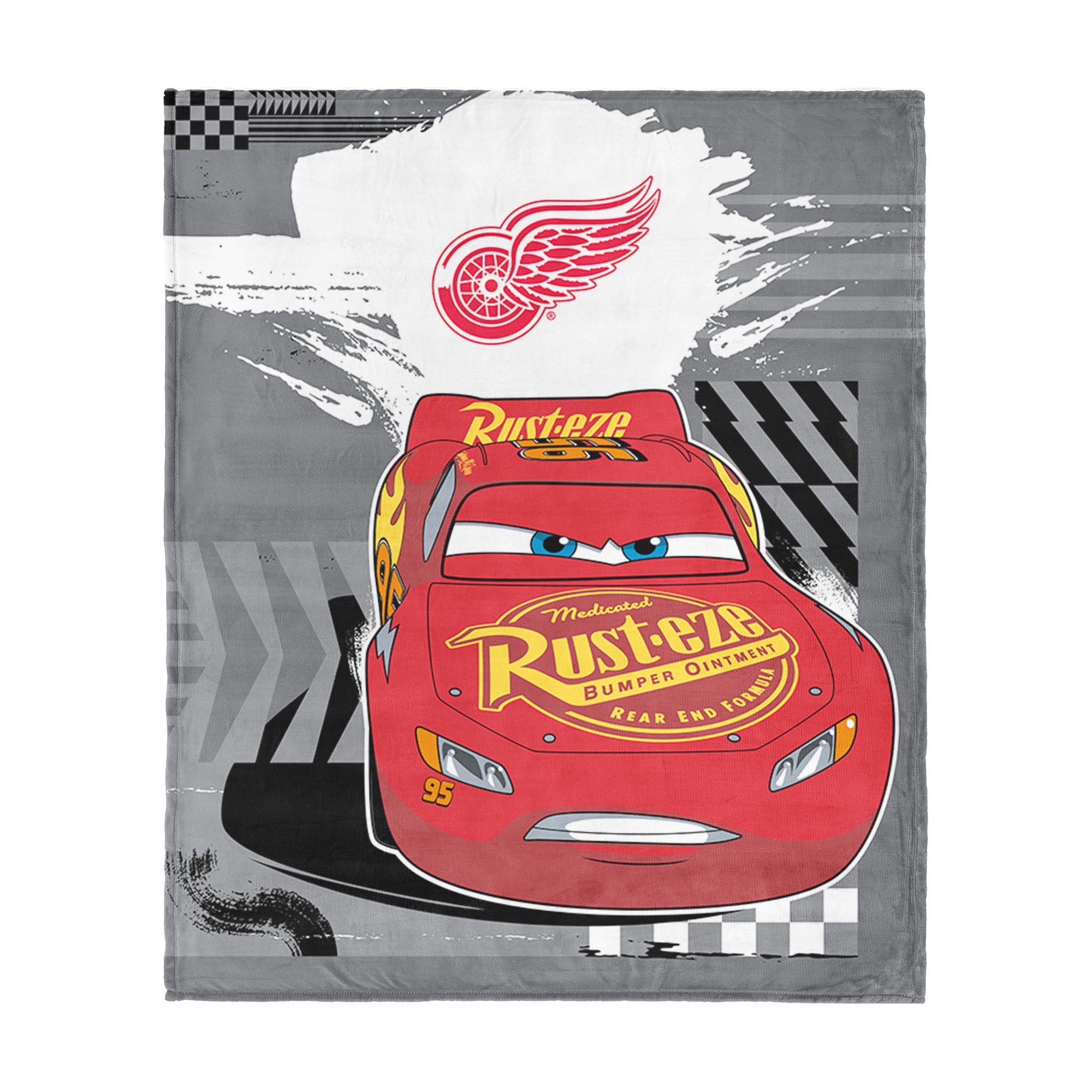 NHL Detroit Red Wings Disney Cars Lap Time Grey Silk Touch Throw Blanket 46x60 inches
