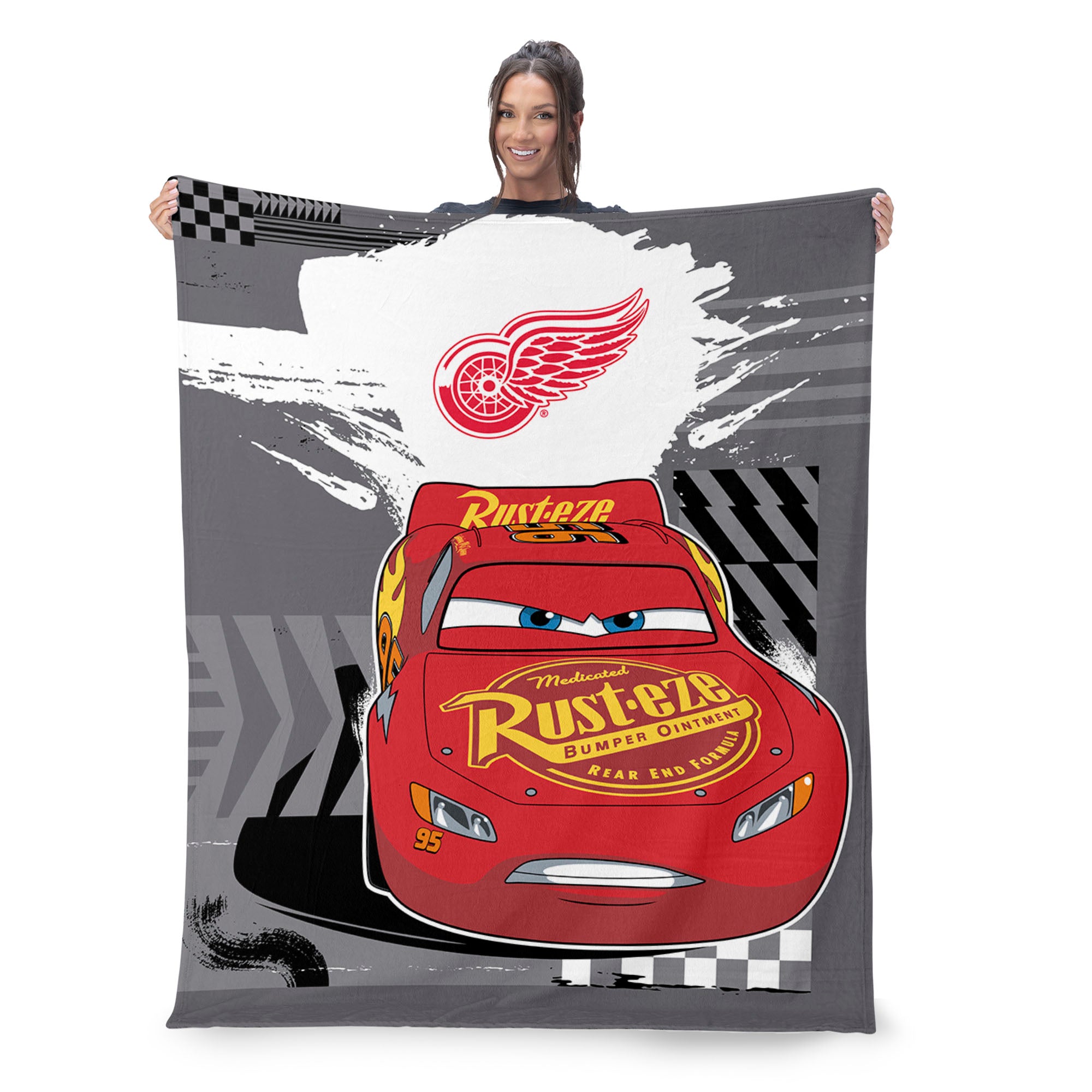 NHL Detroit Red Wings Disney Cars Lap Time Grey Silk Touch Throw Blanket 46x60 inches
