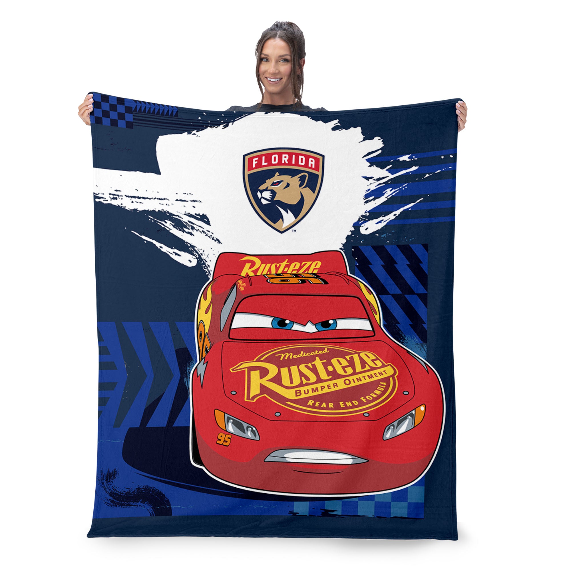 NHL Florida Panthers Disney Cars Lap Time Navy Silk Touch Throw Blanket 46x60 inches