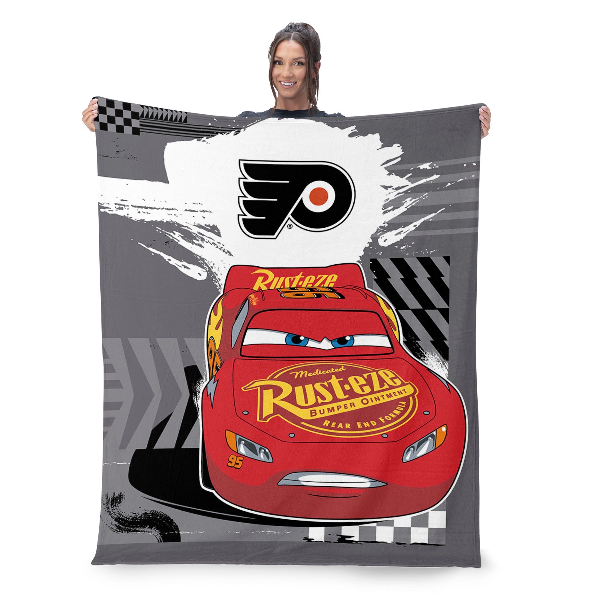 NHL Philadelphia Flyers Disney Cars Lap Time Grey Silk Touch Throw Blanket 46x60 inches
