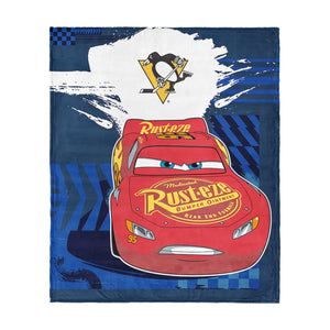 NHL Pittsburgh Penguins Disney Cars Lap Time Navy Silk Touch Throw Blanket 46x60 inches