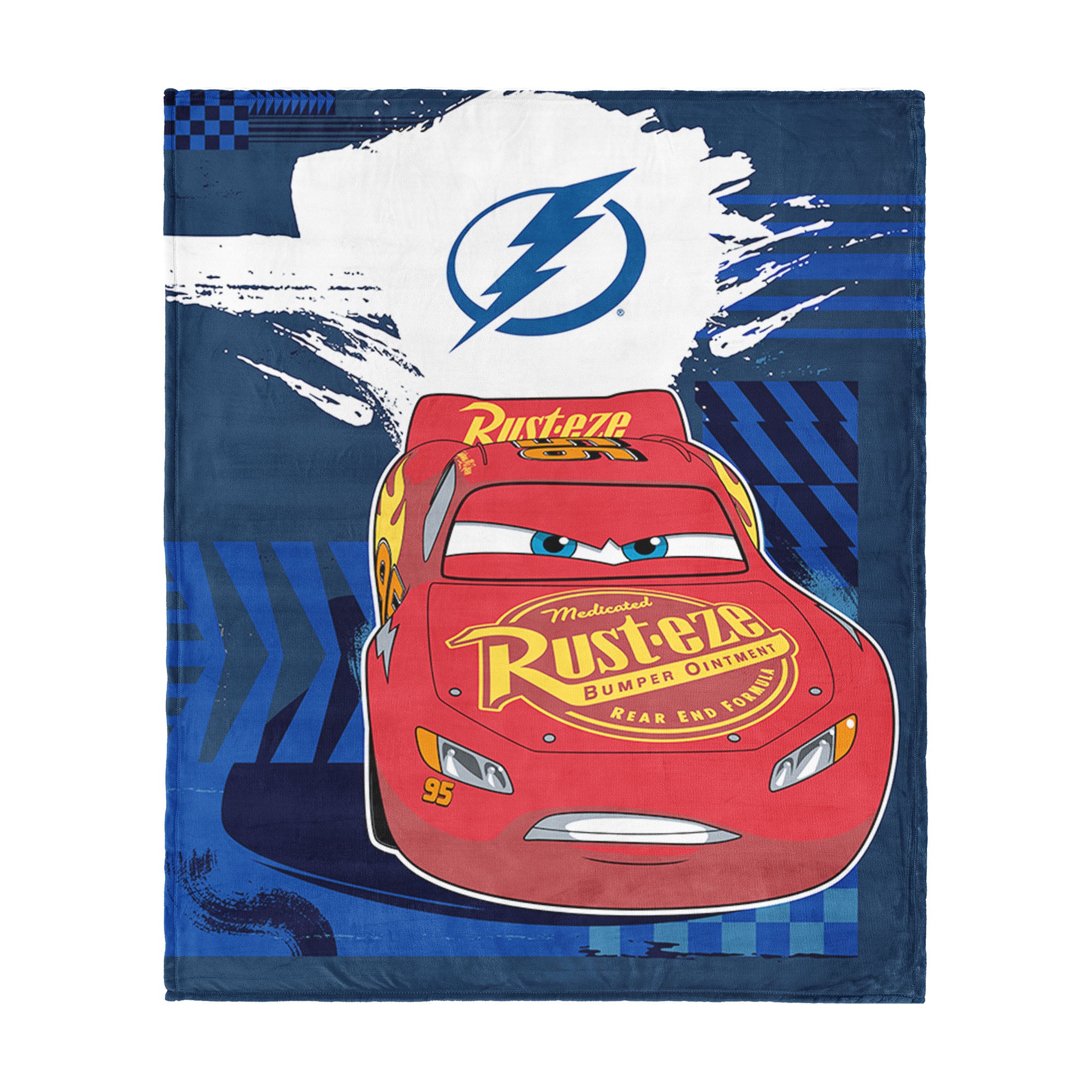 NHL Tampa Bay Lightning Disney Cars Lap Time Navy Silk Touch Throw Blanket 46x60 inches