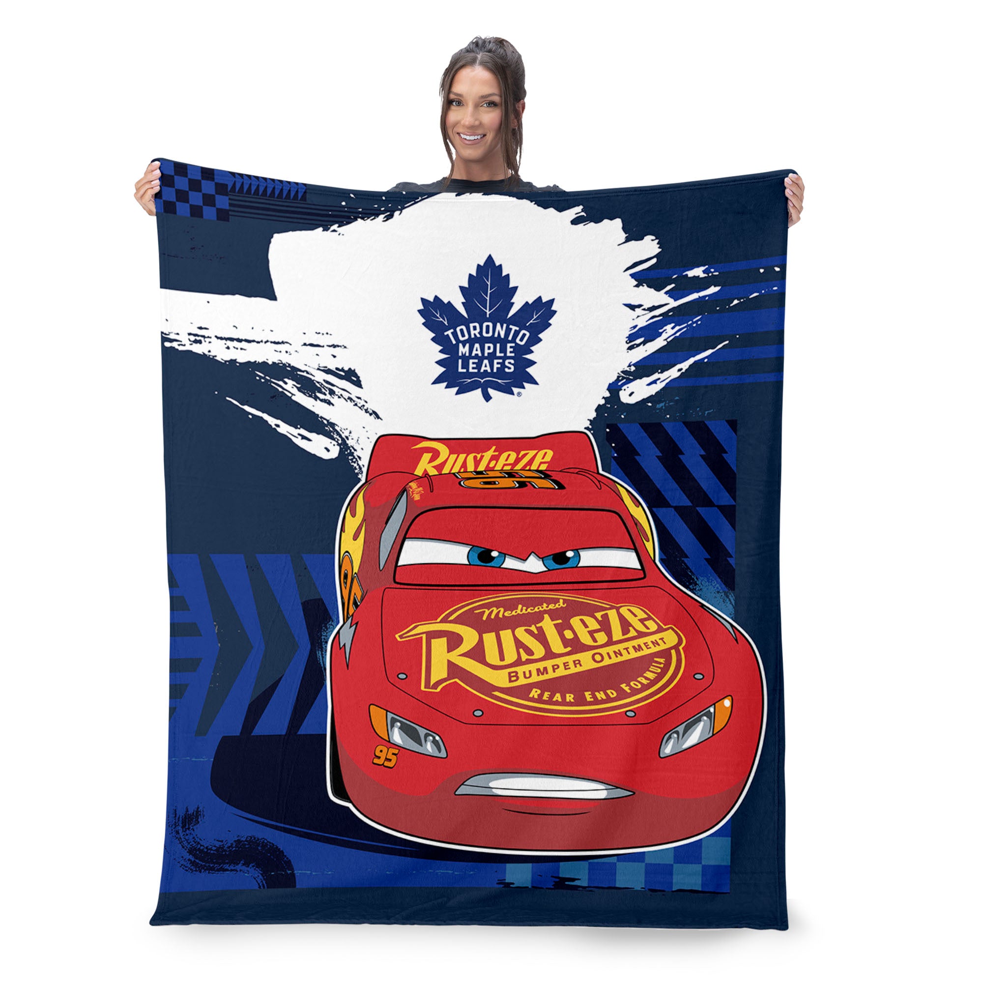 NHL Toronto Maple Leafs Disney Cars Lap Time Navy Silk Touch Throw Blanket 46x60 inches