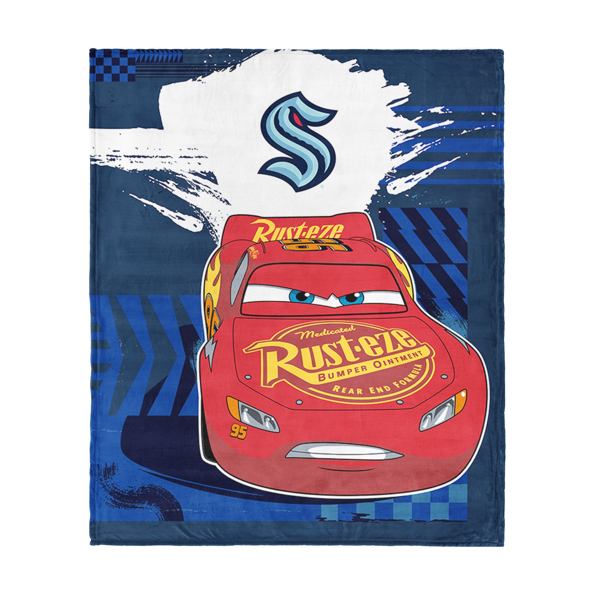 NHL Seattle Kraken Disney Cars Lap Time Navy Silk Touch Throw Blanket 46x60 inches