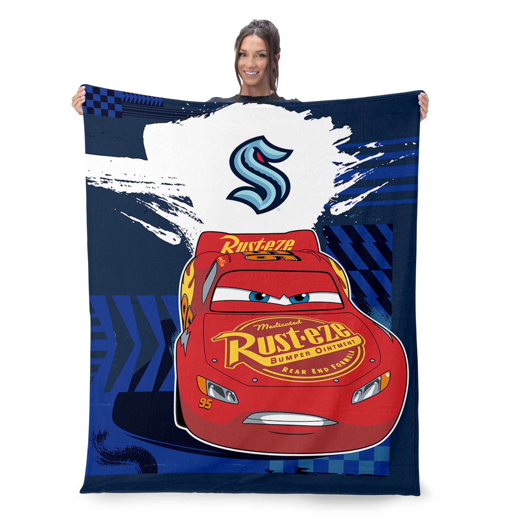 NHL Seattle Kraken Disney Cars Lap Time Navy Silk Touch Throw Blanket 46x60 inches