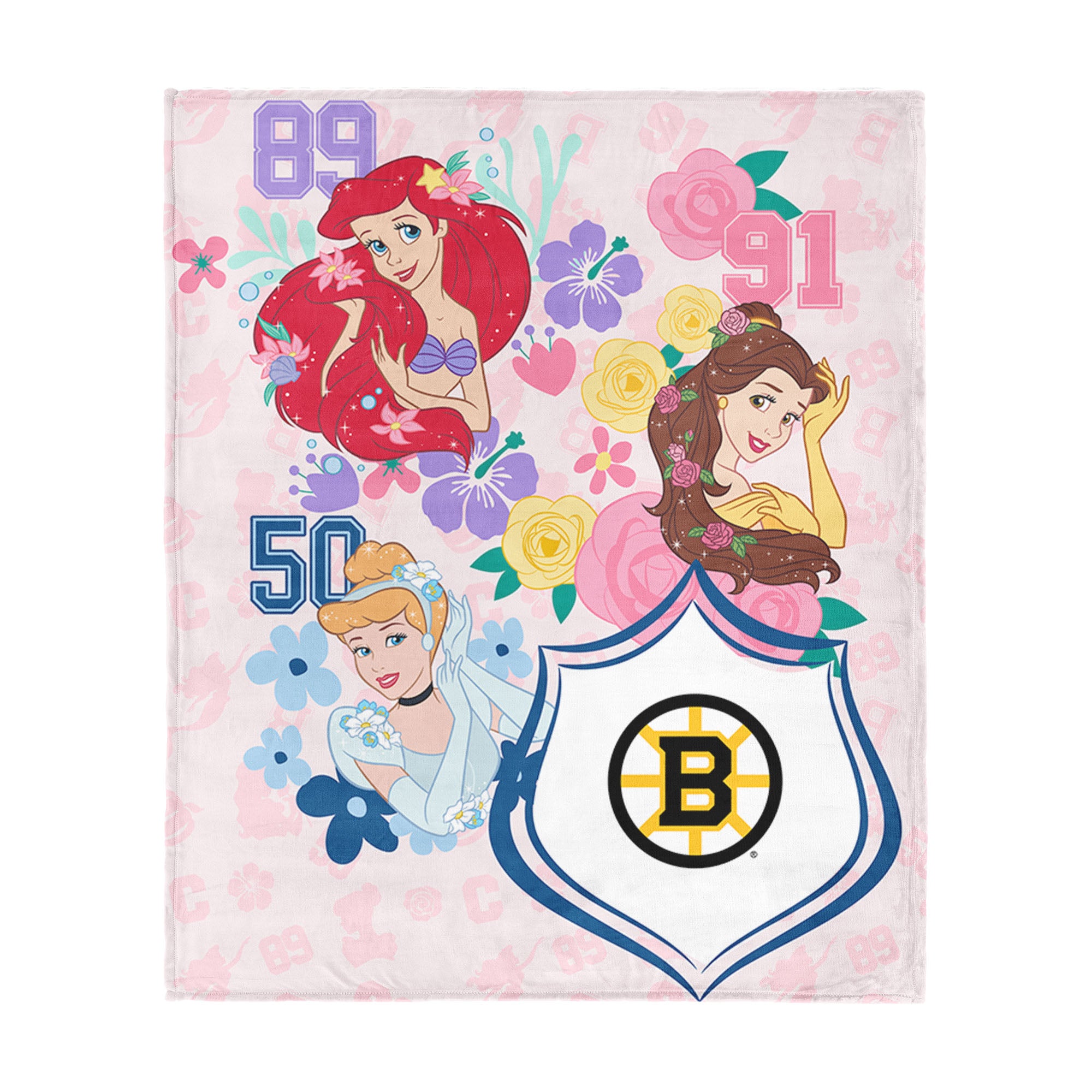 NHL Boston Bruins Disney Princesses Game On Girls Pink Silk Touch Throw Blanket 46x60 inches