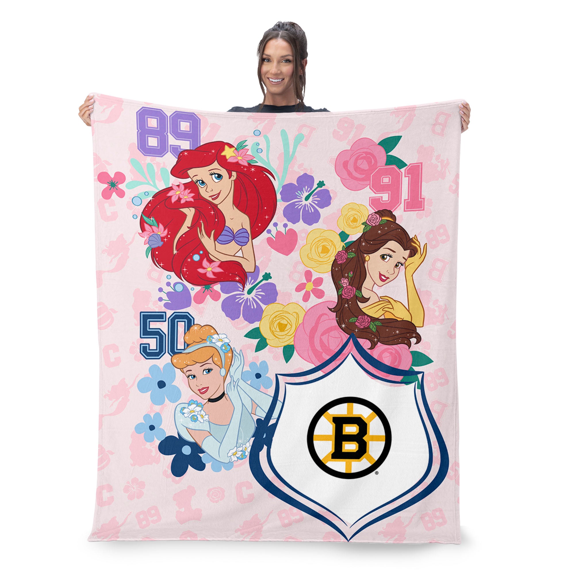 NHL Boston Bruins Disney Princesses Game On Girls Pink Silk Touch Throw Blanket 46x60 inches