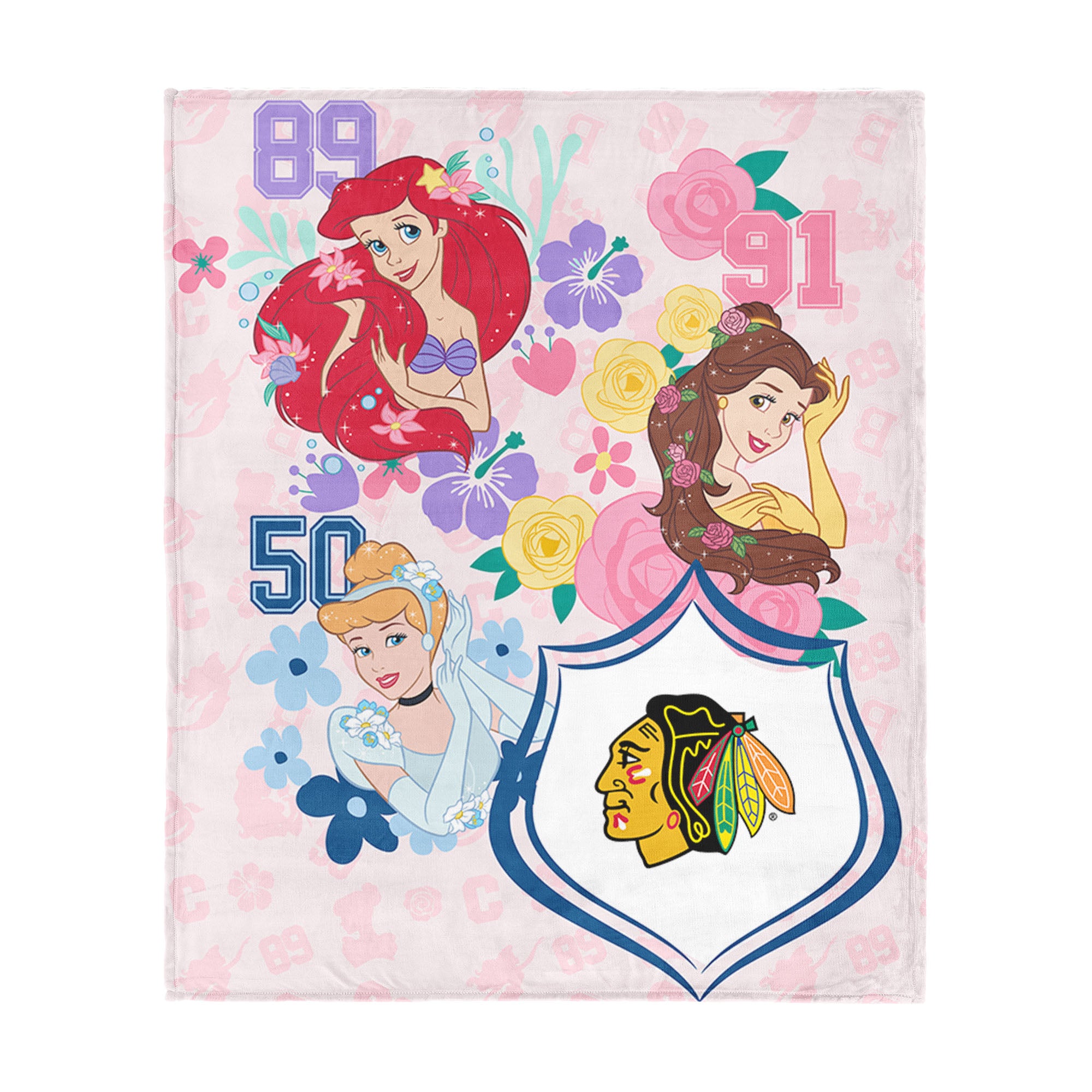NHL Chicago Blackhawks Disney Princesses Game On Girls Pink Silk Touch Throw Blanket 46x60 inches