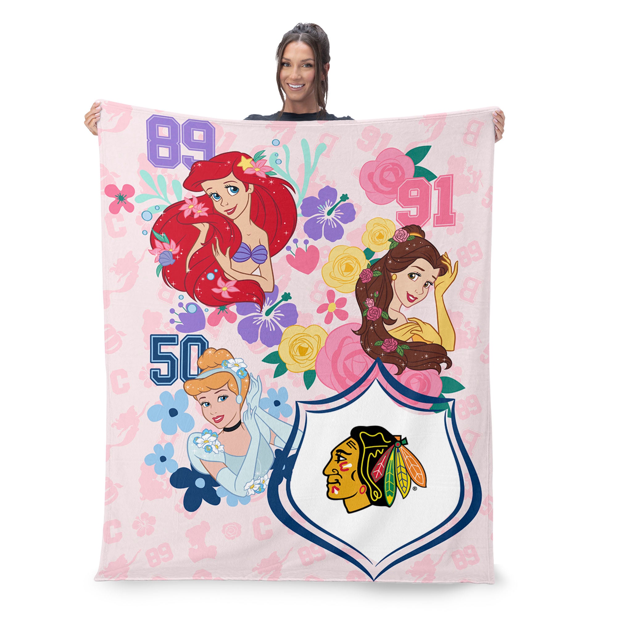 NHL Chicago Blackhawks Disney Princesses Game On Girls Pink Silk Touch Throw Blanket 46x60 inches