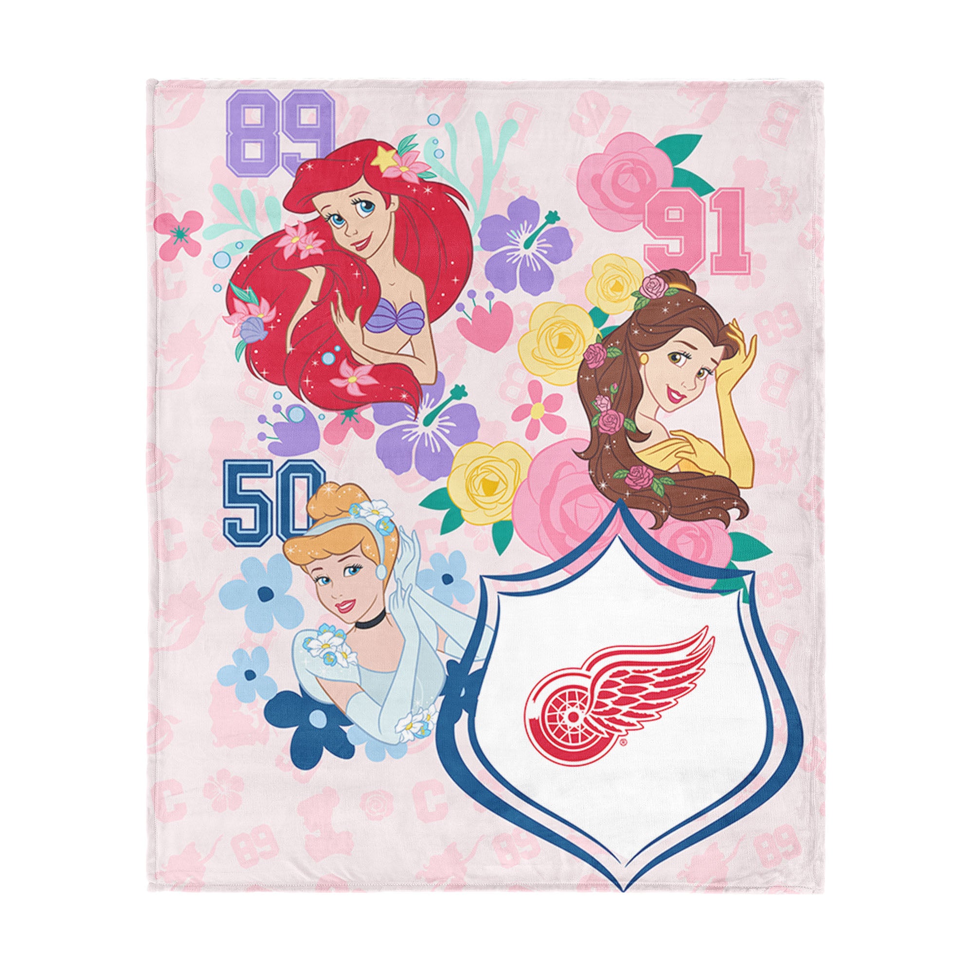 NHL Detroit Red Wings Disney Princesses Game On Girls Pink Silk Touch Throw Blanket 46x60 inches