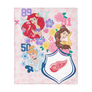 NHL Detroit Red Wings Disney Princesses Game On Girls Pink Silk Touch Throw Blanket 46x60 inches