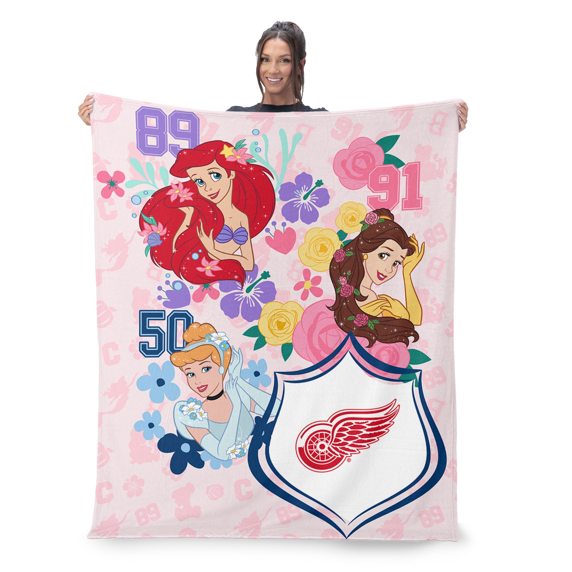NHL Detroit Red Wings Disney Princesses Game On Girls Pink Silk Touch Throw Blanket 46x60 inches