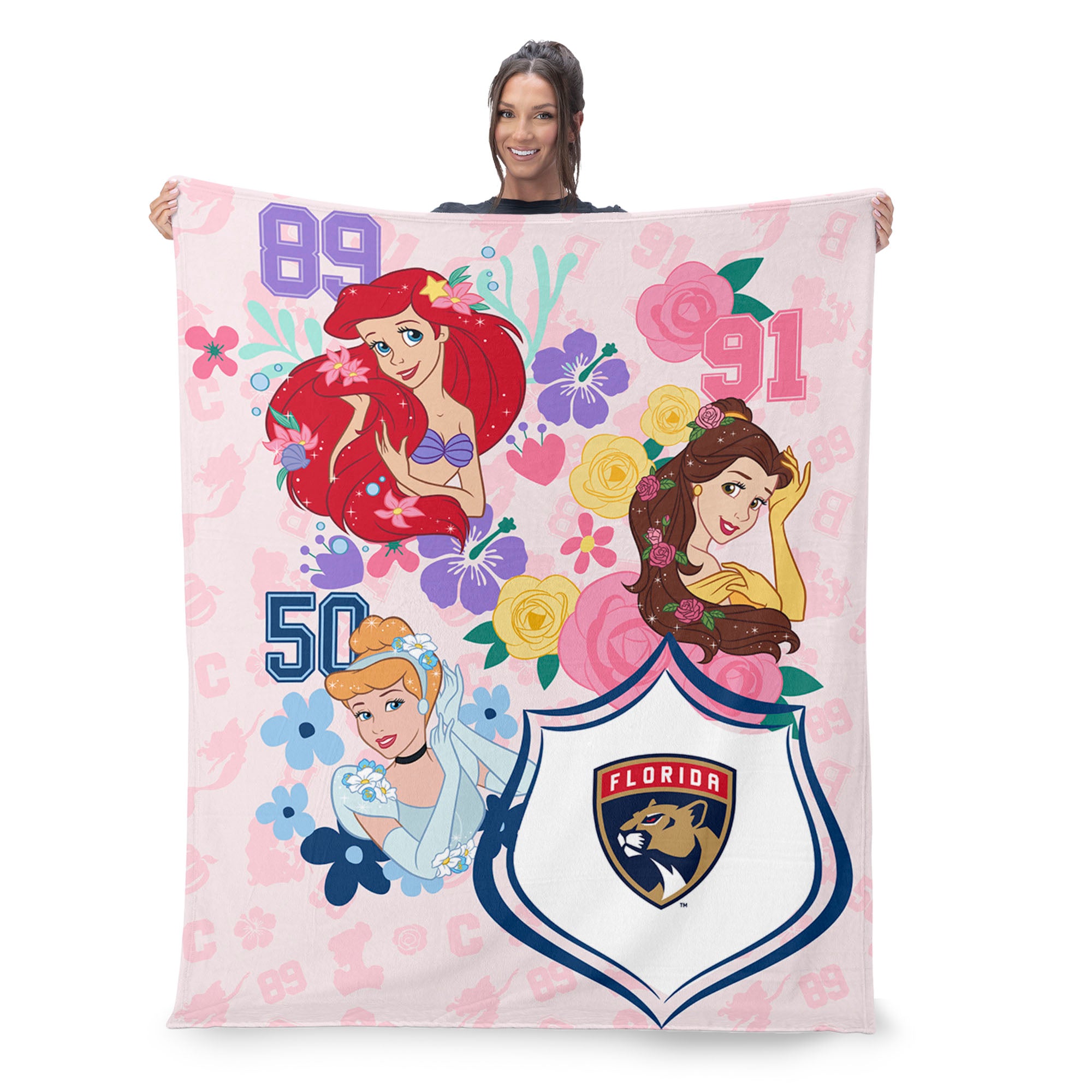 NHL Florida Panthers Disney Princesses Game On Girls Pink Silk Touch Throw Blanket 46x60 inches