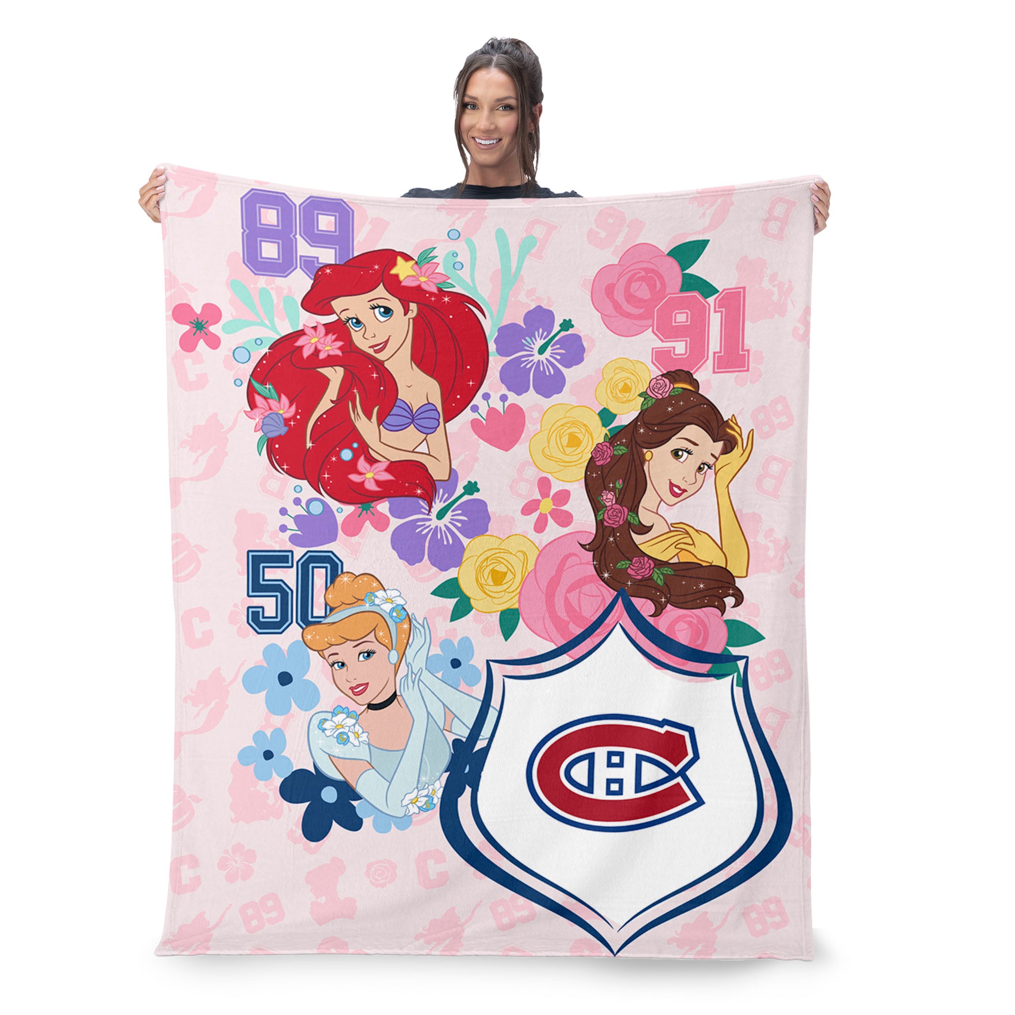 NHL Montreal Canadiens Disney Princesses Game On Girls Pink Silk Touch Throw Blanket 46x60 inches