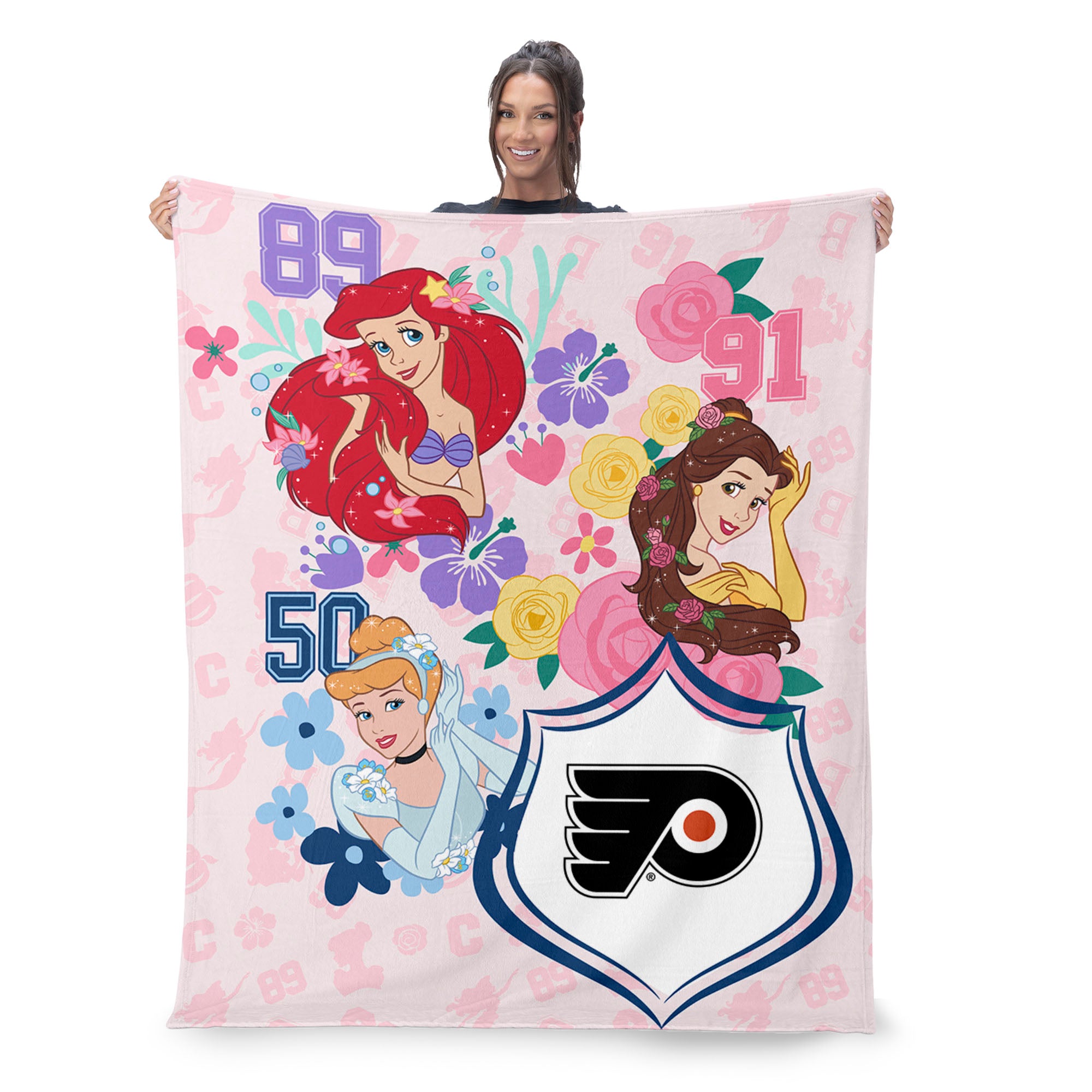 NHL Philadelphia Flyers Disney Princesses Game On Girls Pink Silk Touch Throw Blanket 46x60 inches