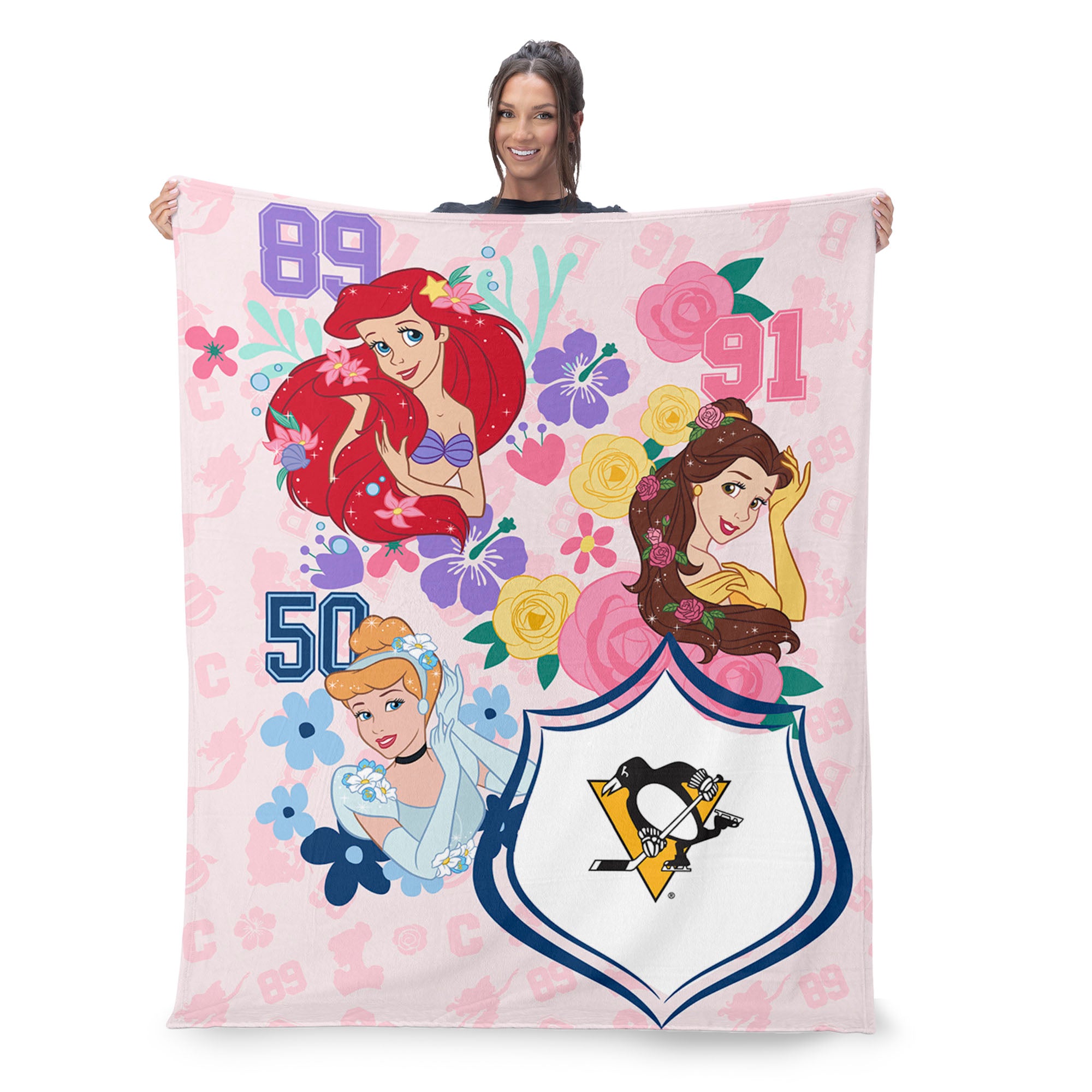 NHL Pittsburgh Penguins Disney Princesses Game On Girls Pink Silk Touch Throw Blanket 46x60 inches