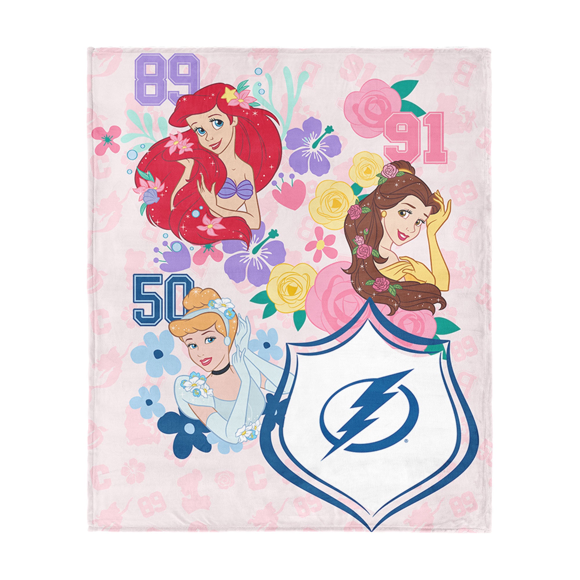 NHL Tampa Bay Lightning Disney Princesses Game On Girls Pink Silk Touch Throw Blanket 46x60 inches