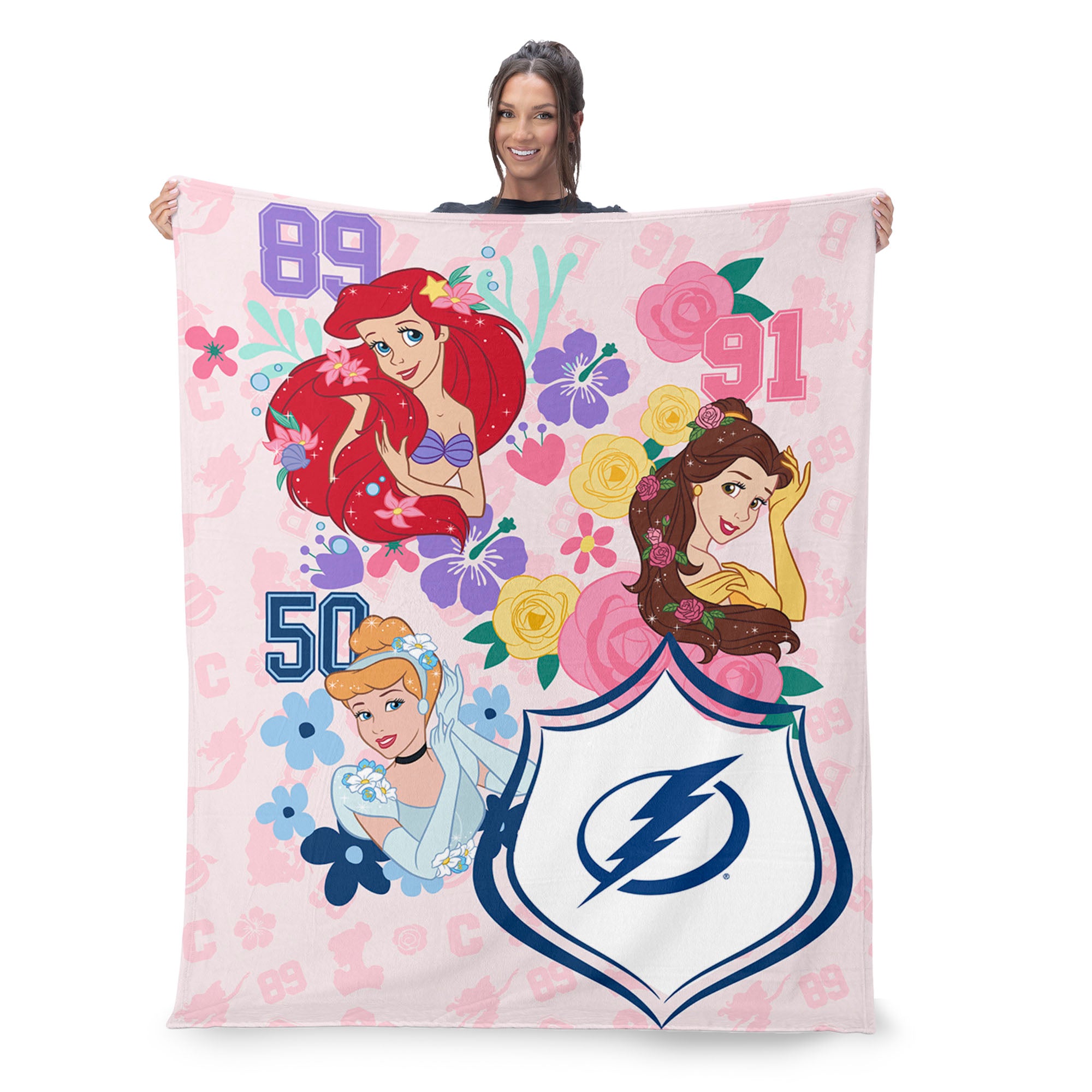 NHL Tampa Bay Lightning Disney Princesses Game On Girls Pink Silk Touch Throw Blanket 46x60 inches