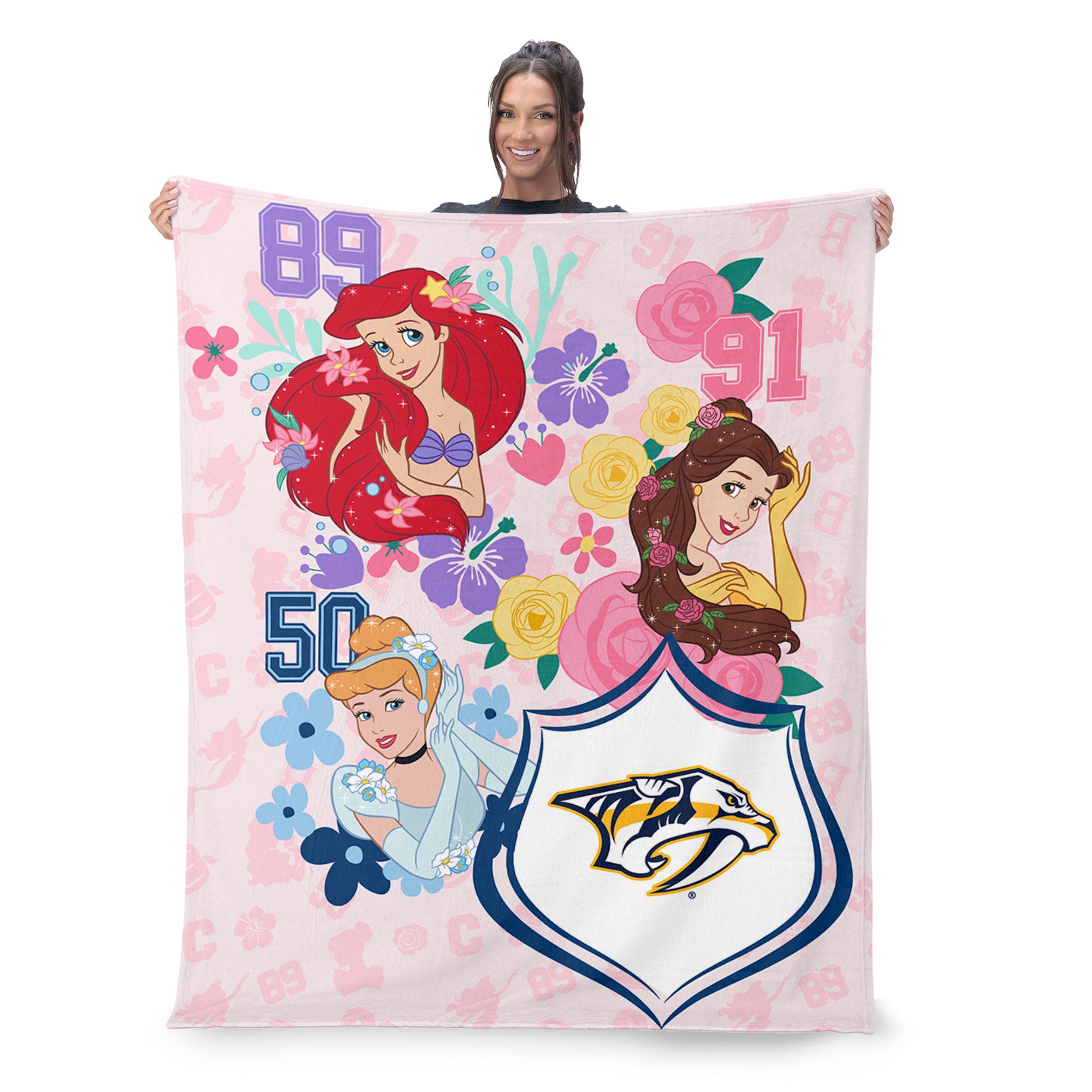 NHL Nashville Predators Disney Princesses Game On Girls Pink Silk Touch Throw Blanket 46x60 inches