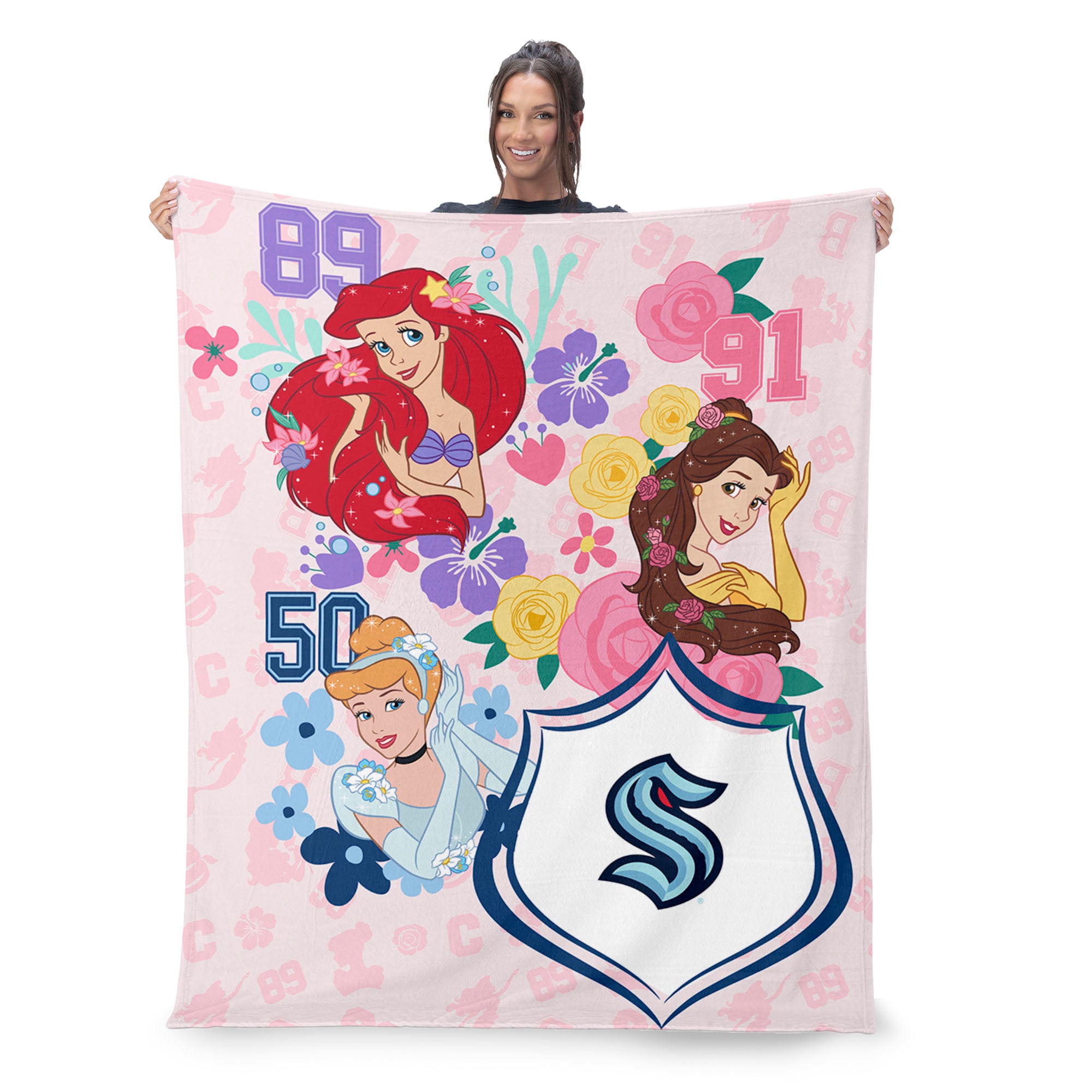 NHL Seattle Kraken Disney Princesses Game On Girls Pink Silk Touch Throw Blanket 46x60 inches