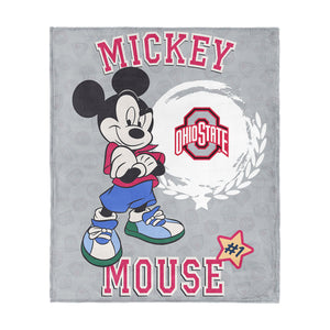 Collegiate Ohio State University Disney Mickey Mouse Baller Grey Silk Touch Throw Blanket 46x60 inches