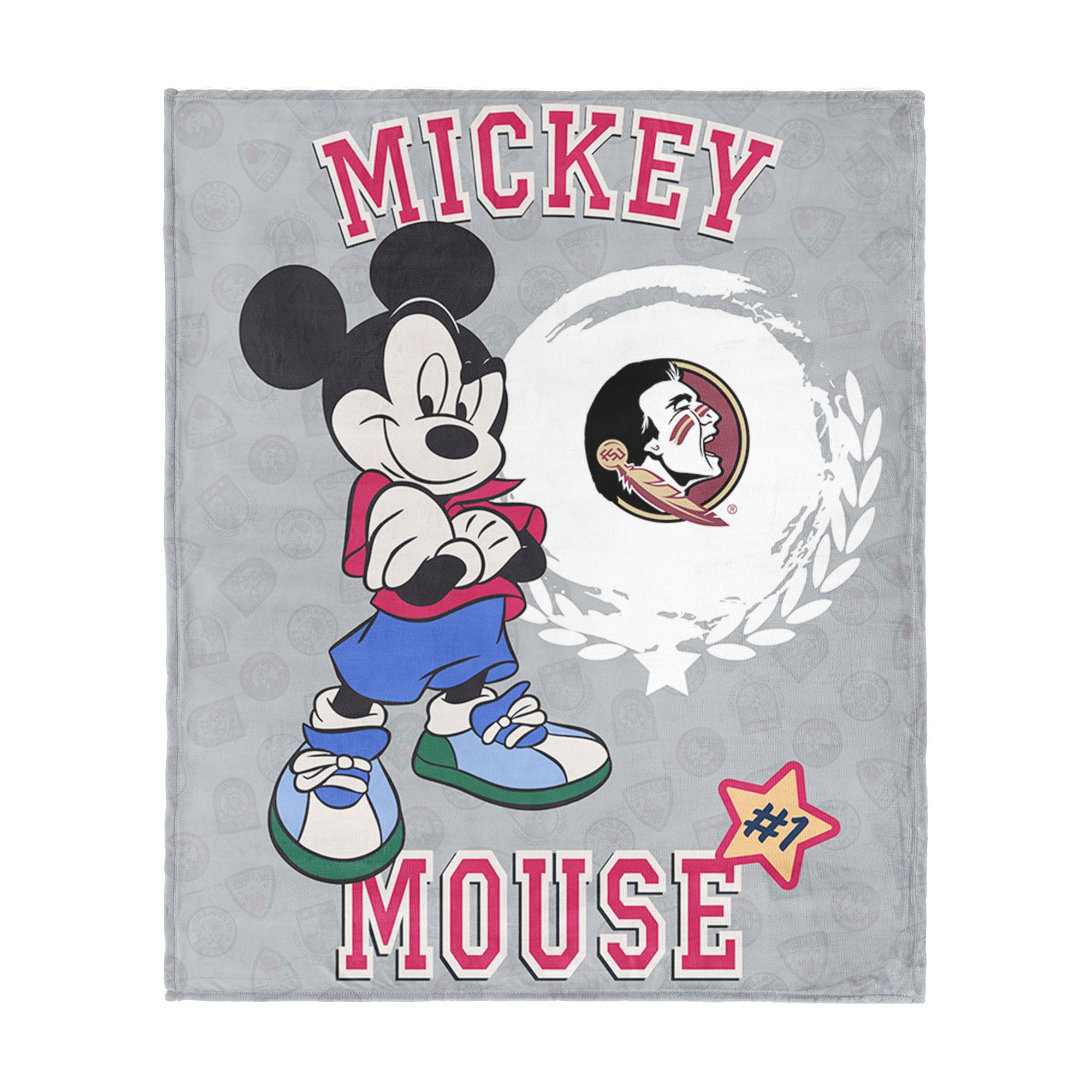 Collegiate Florida State University Disney Mickey Mouse Baller Grey Silk Touch Throw Blanket 46x60 inches