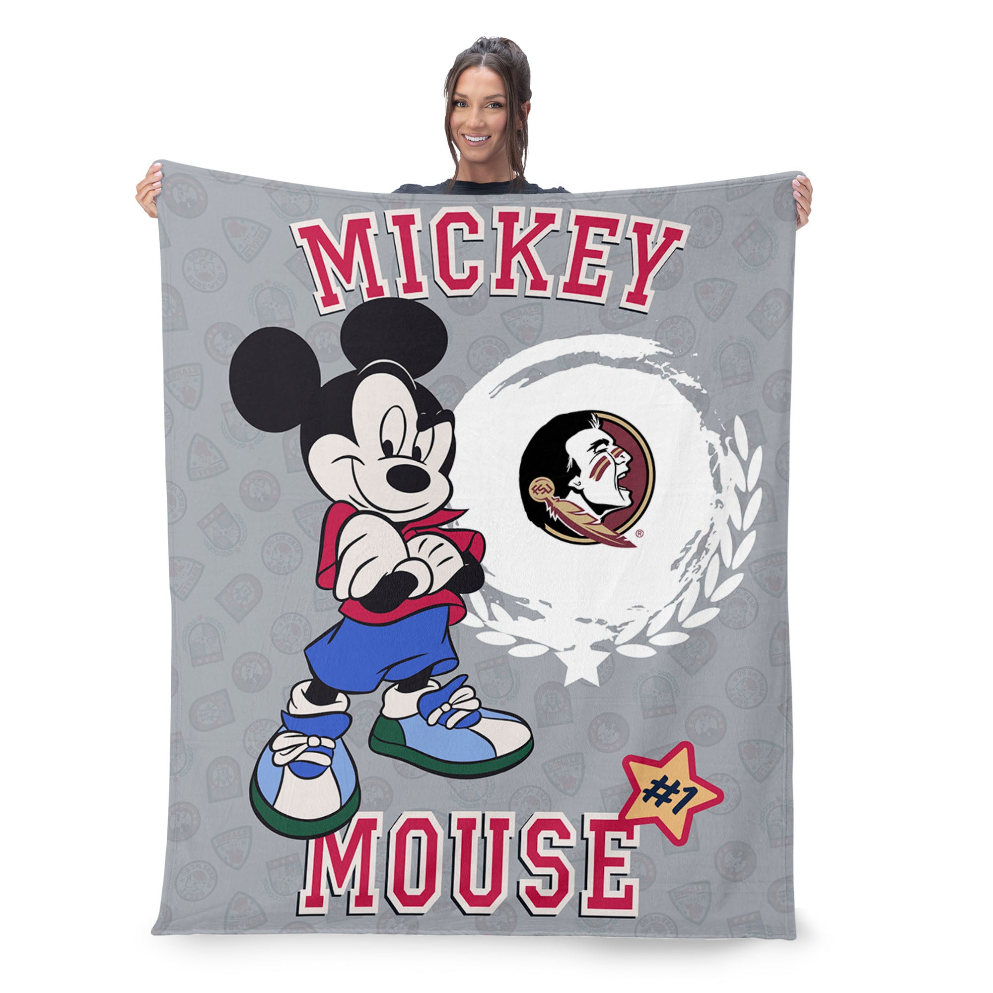 Collegiate Florida State University Disney Mickey Mouse Baller Grey Silk Touch Throw Blanket 46x60 inches