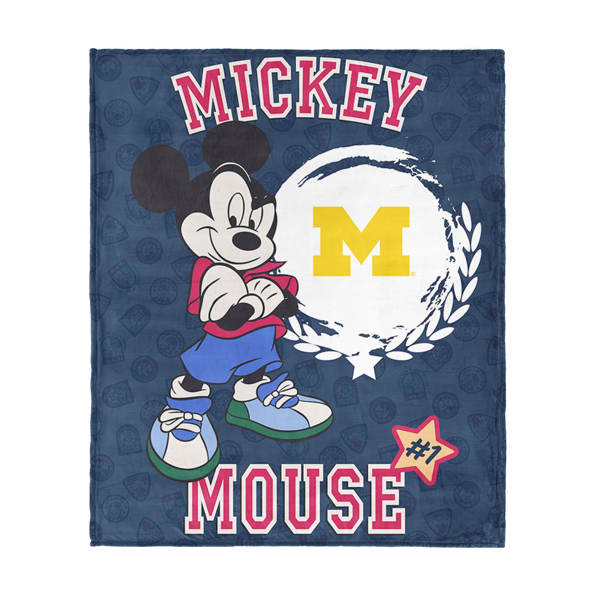 Collegiate University of Michigan Disney Mickey Mouse Baller Navy Silk Touch Throw Blanket 46x60 inches