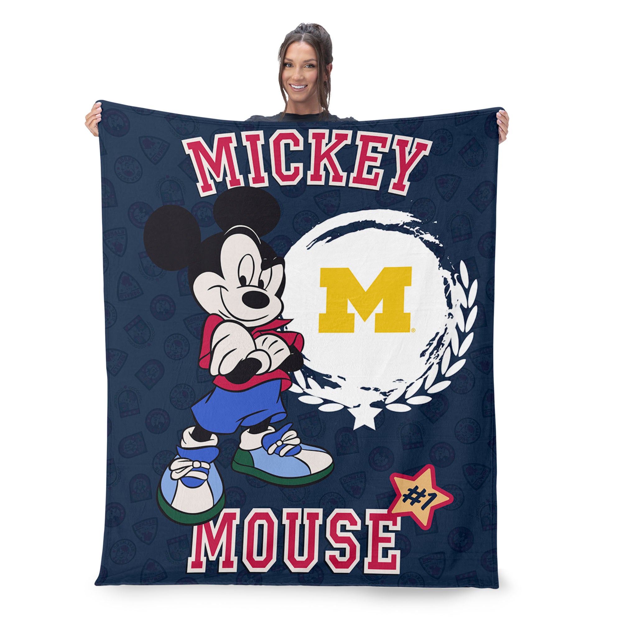Collegiate University of Michigan Disney Mickey Mouse Baller Navy Silk Touch Throw Blanket 46x60 inches