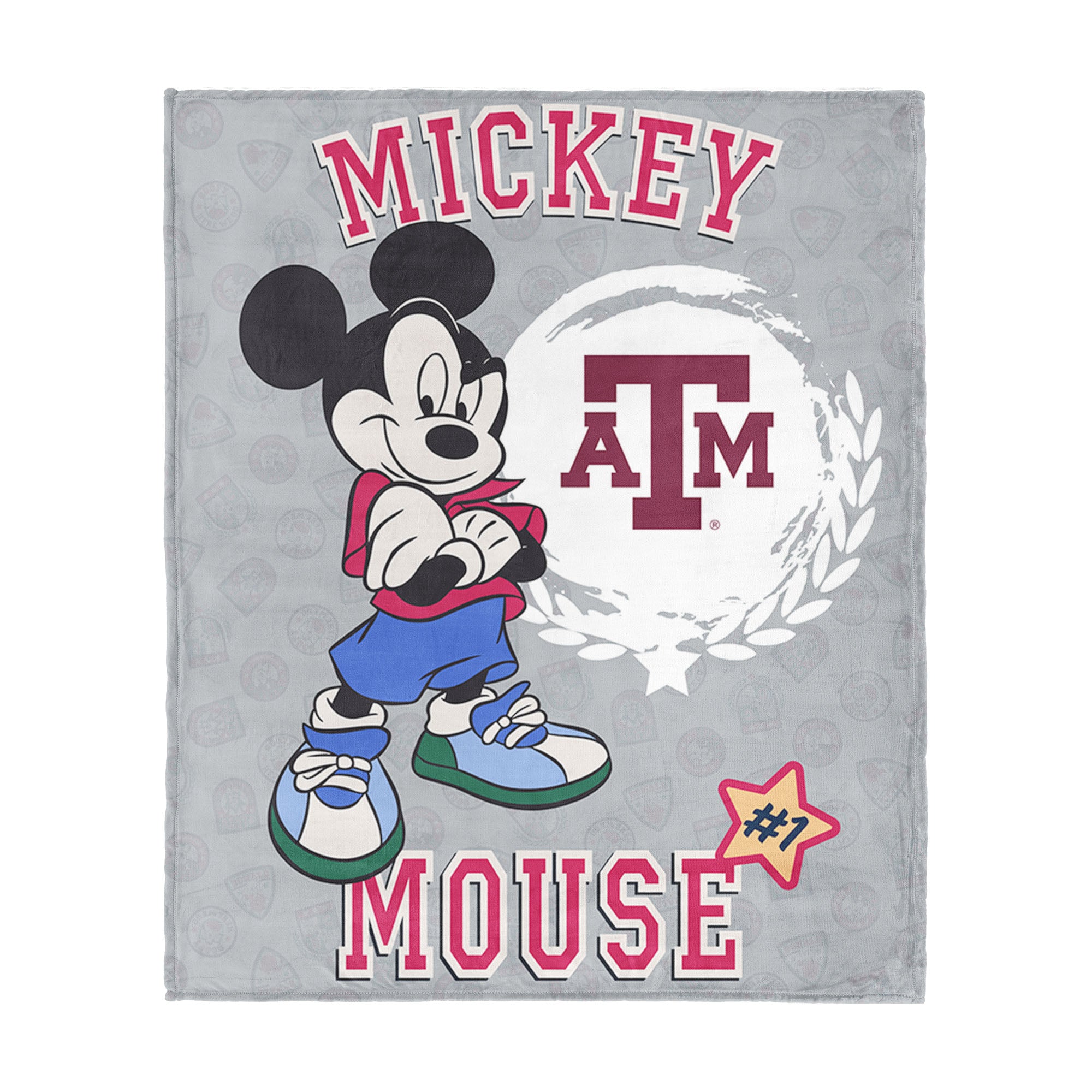 Collegiate Texas A&M University Disney Mickey Mouse Baller Grey Silk Touch Throw Blanket 46x60 inches