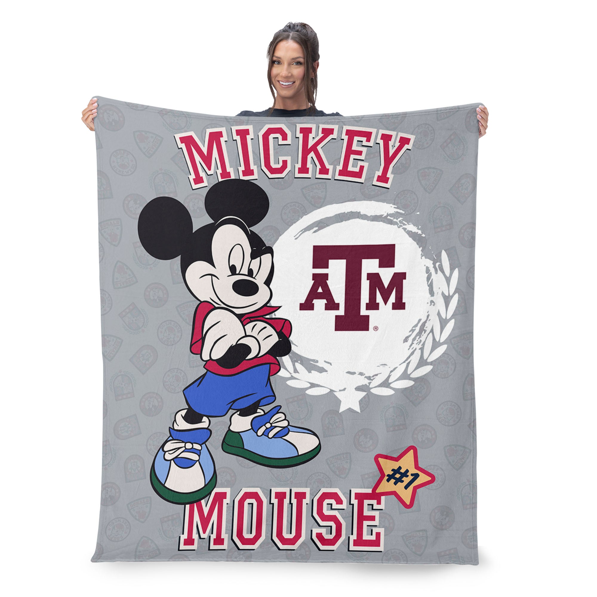 Collegiate Texas A&M University Disney Mickey Mouse Baller Grey Silk Touch Throw Blanket 46x60 inches