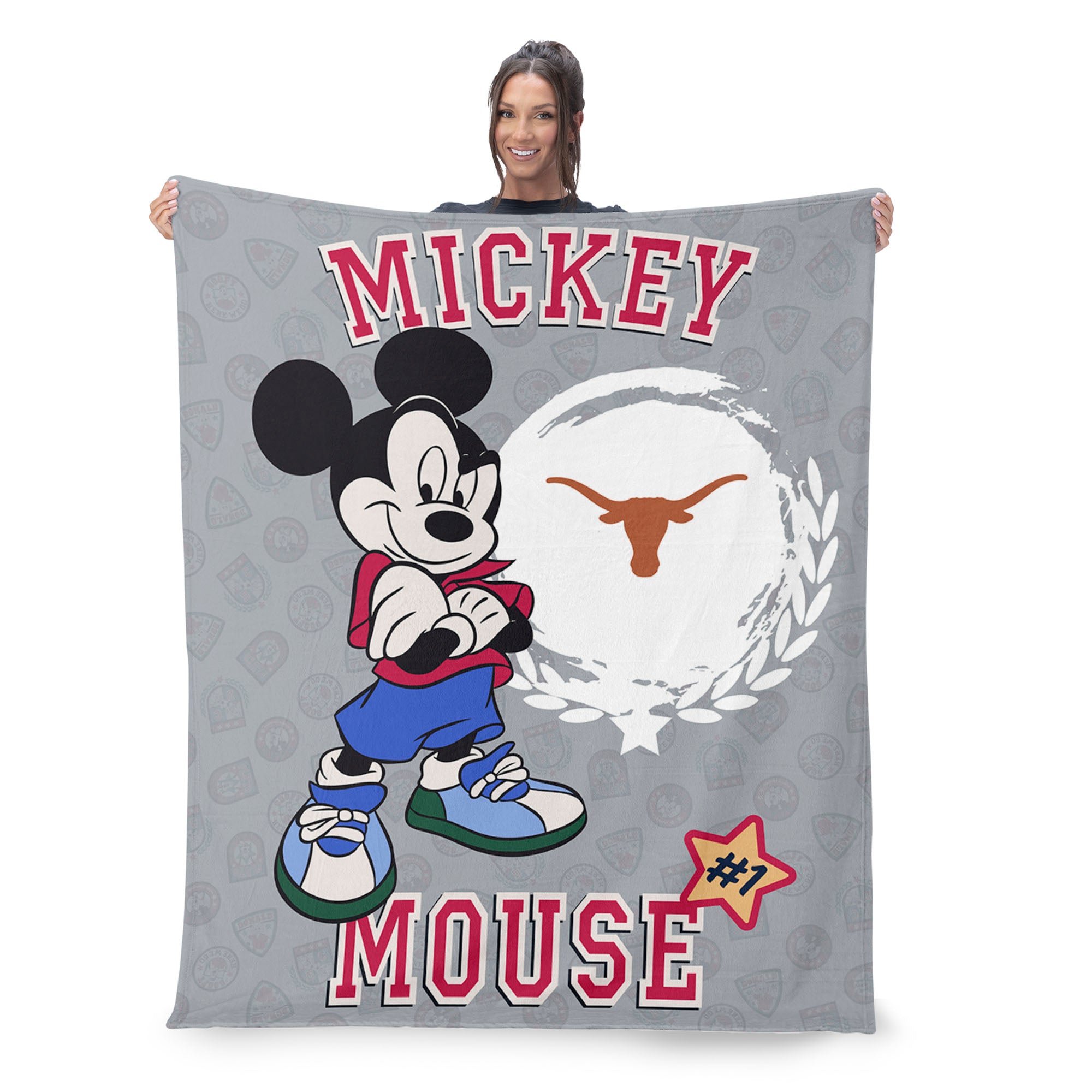 Collegiate University of Texas Disney Mickey Mouse Baller Grey Silk Touch Throw Blanket 46x60 inches