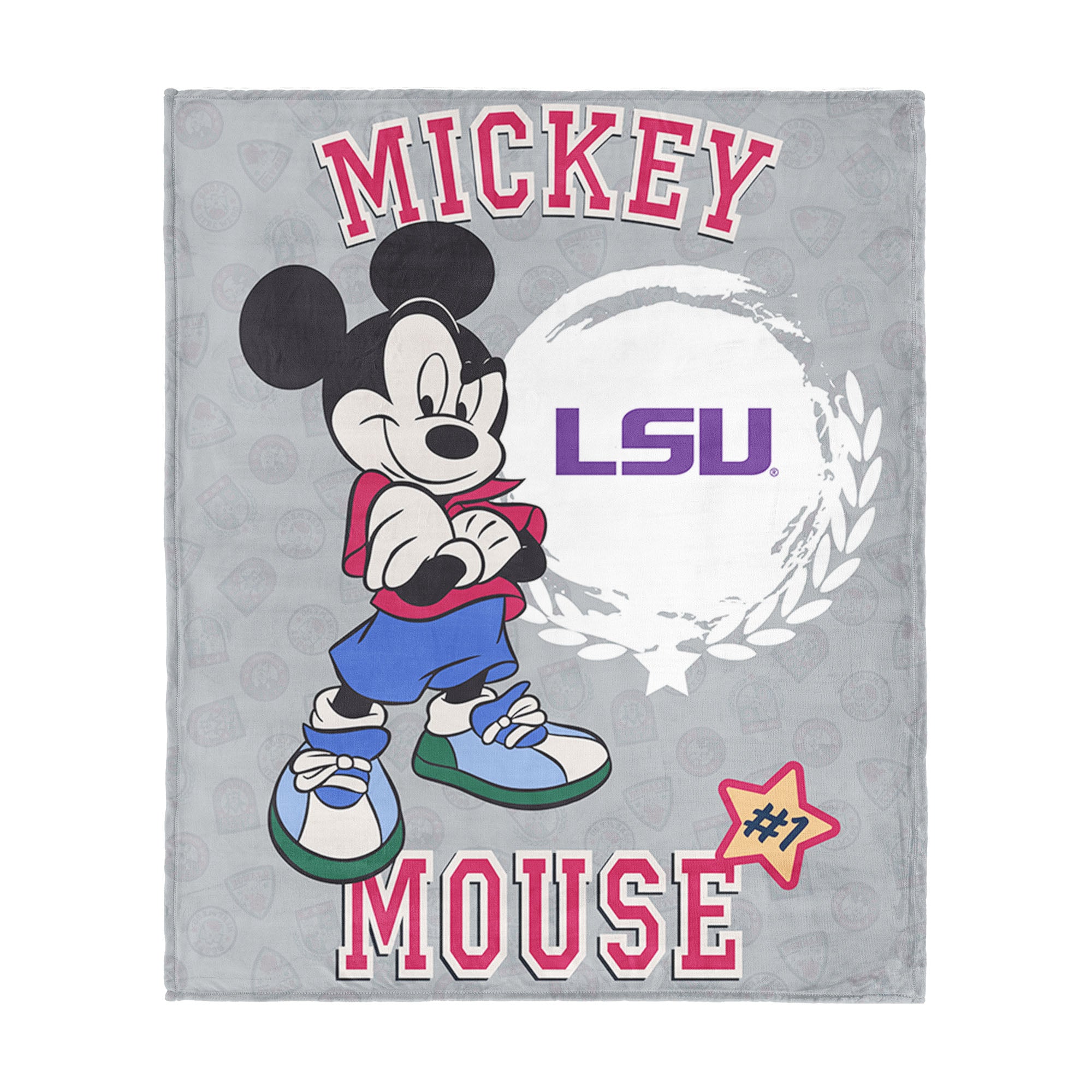 Collegiate Louisiana State University Disney Mickey Mouse Baller Grey Silk Touch Throw Blanket 46x60 inches