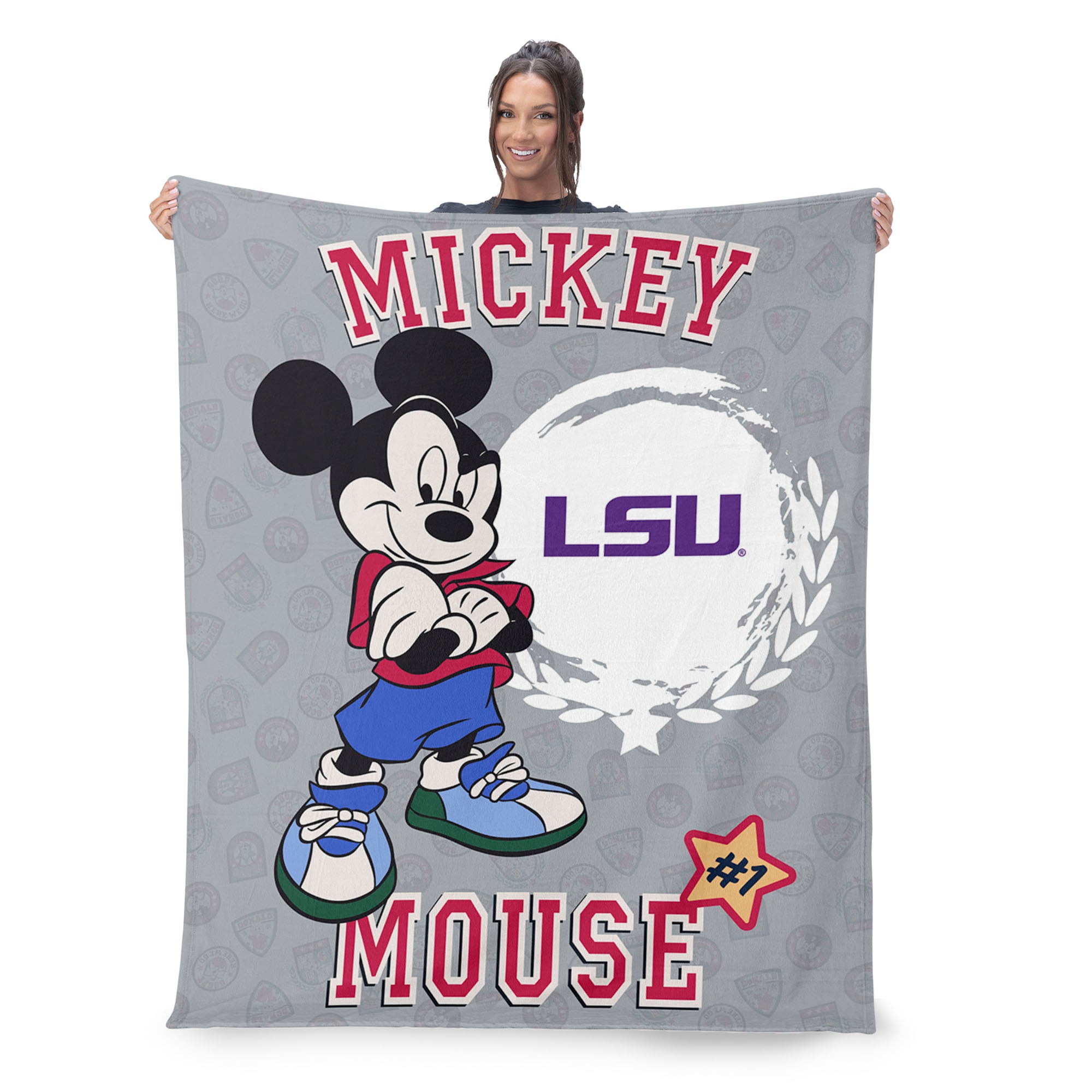 Collegiate Louisiana State University Disney Mickey Mouse Baller Grey Silk Touch Throw Blanket 46x60 inches