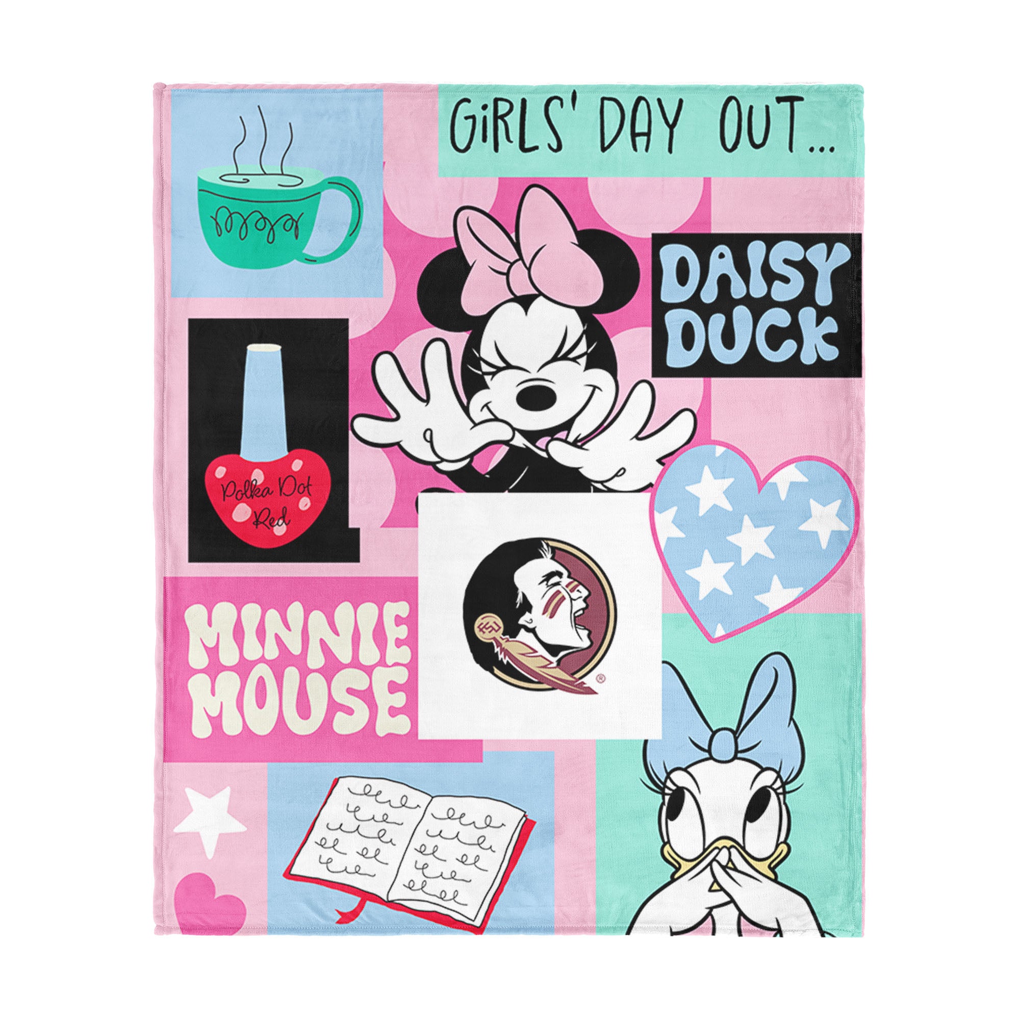 Collegiate Florida State University Disney Minnie Mouse Checker Floral Pink Silk Touch Throw Blanket 46x60 inches